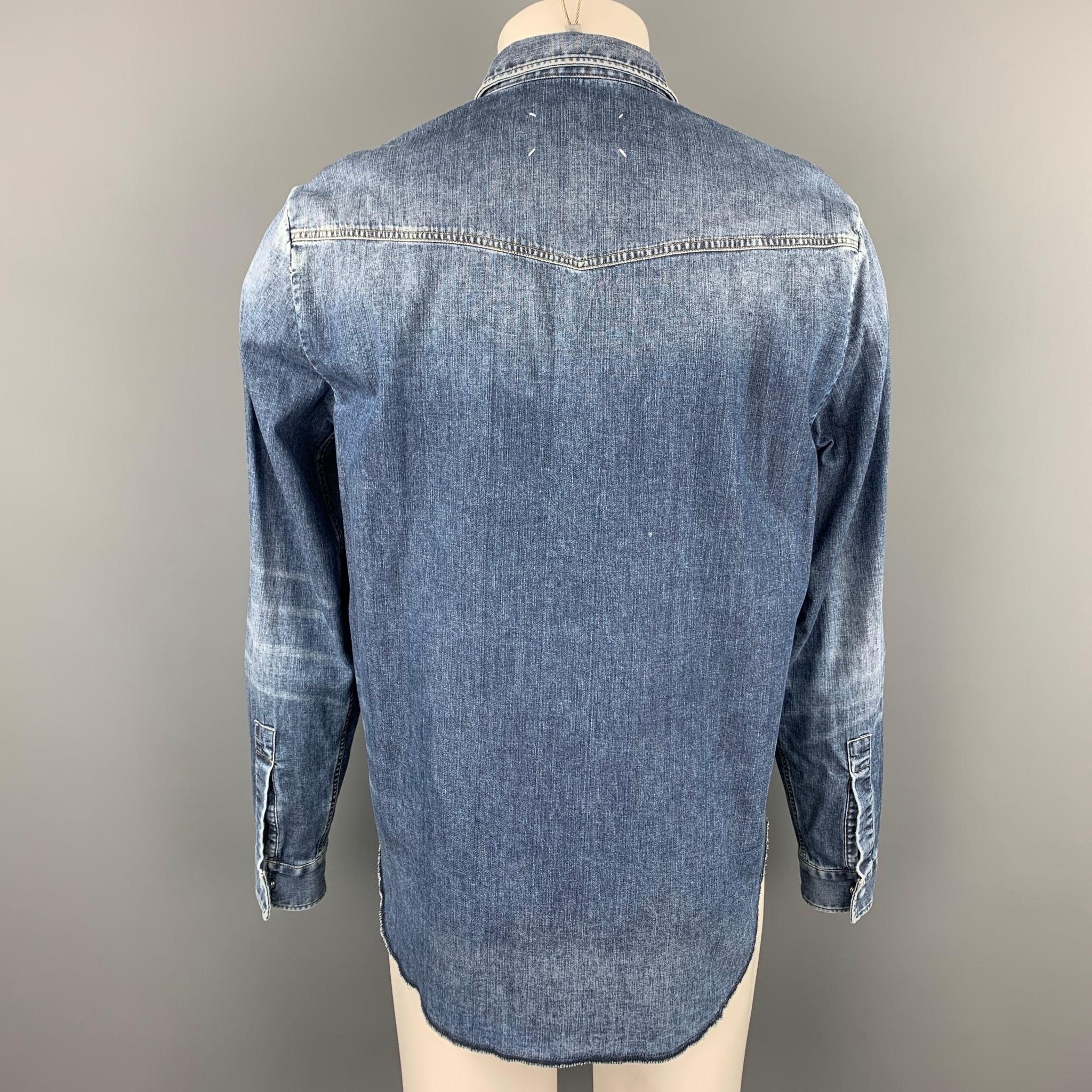 Gray MAISON MARGIELA Size XL Indigo Washed Snaps Cotton Long Sleeve Shirt