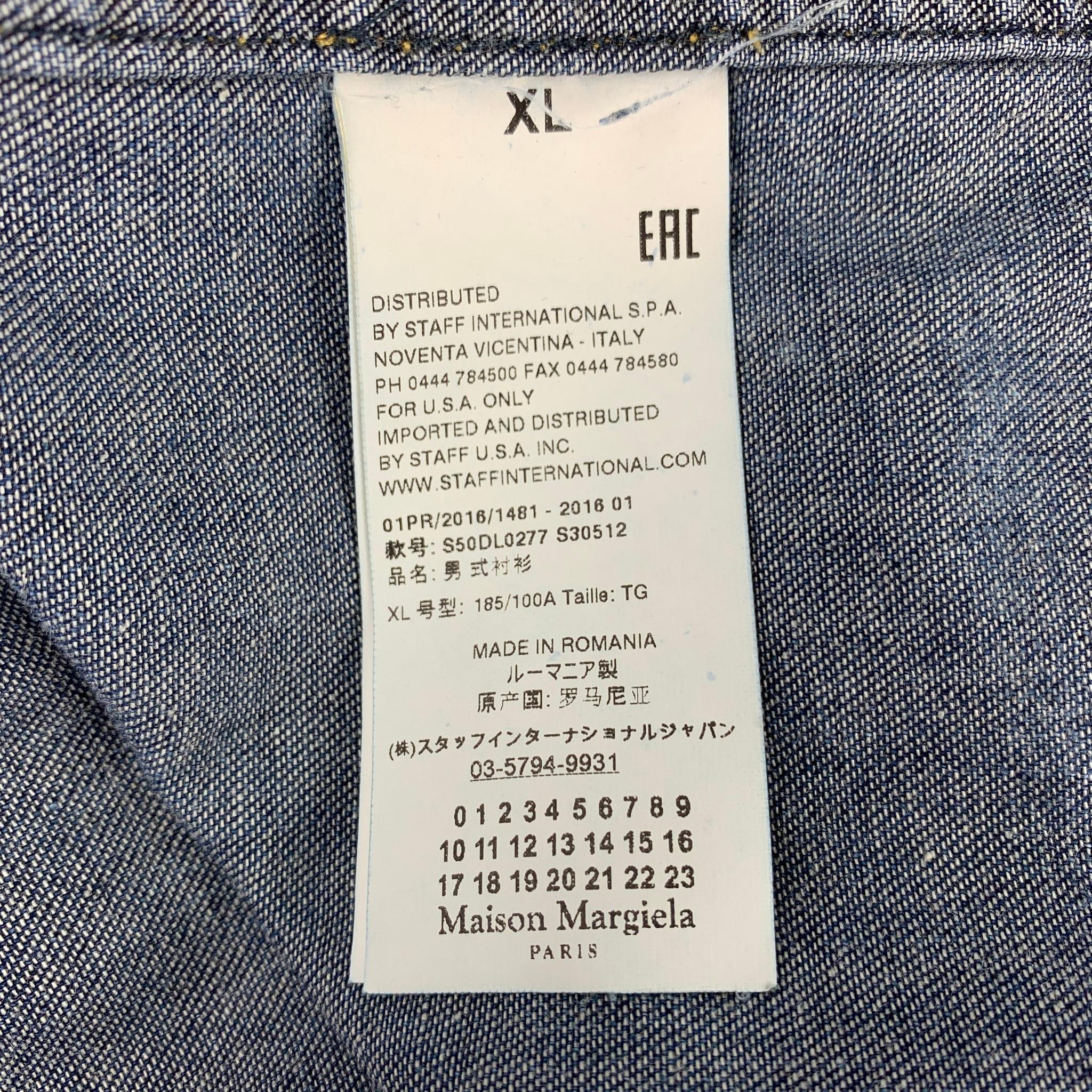 MAISON MARGIELA Size XL Indigo Washed Snaps Cotton Long Sleeve Shirt In Good Condition In San Francisco, CA
