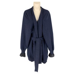MAISON MARGIELA Size XS Navy Knitted Wool Belted Oversized Coat