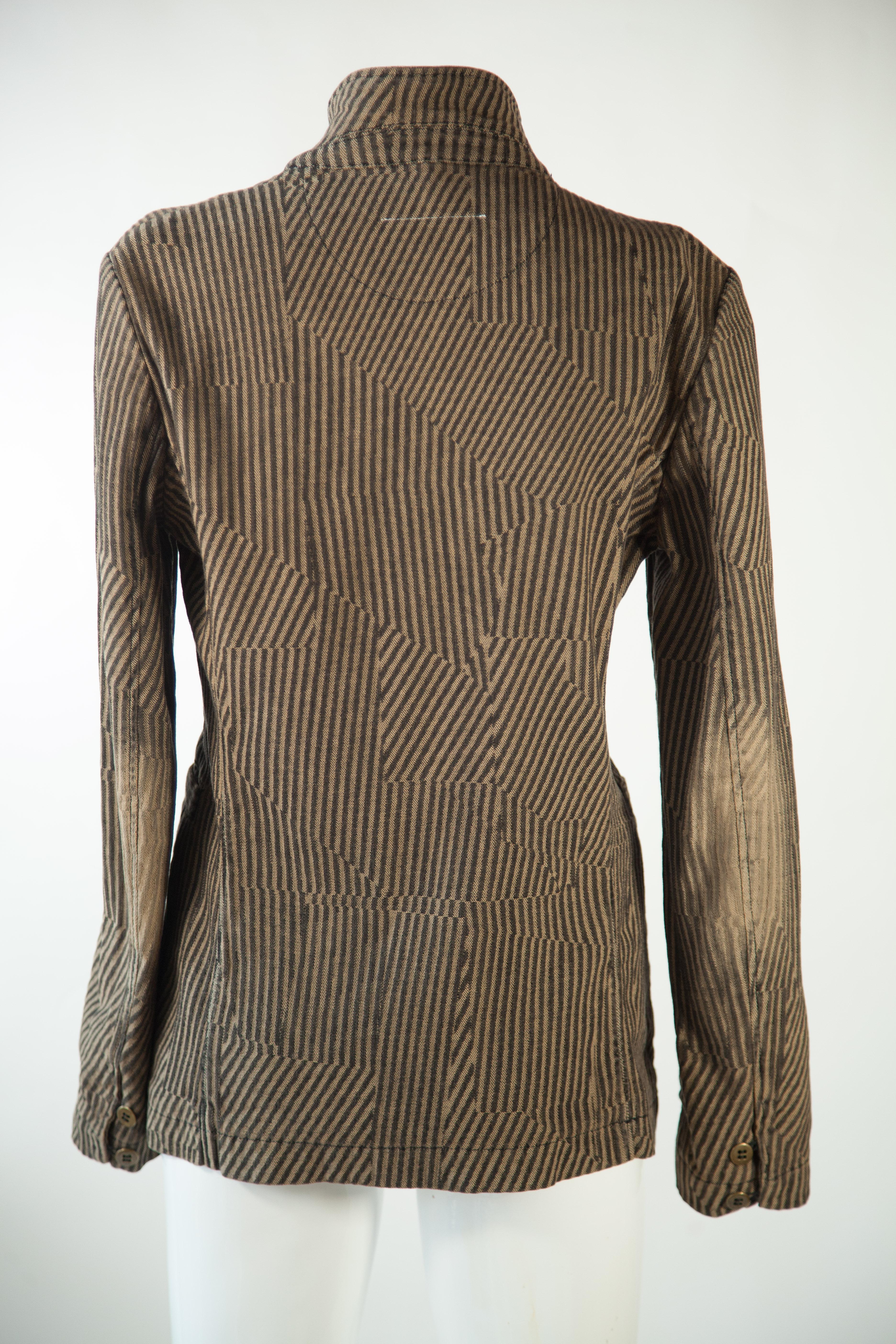 Brown Maison Margiela, Fitted Jacket with Asymmetrical Stripe Print and 4-button front For Sale