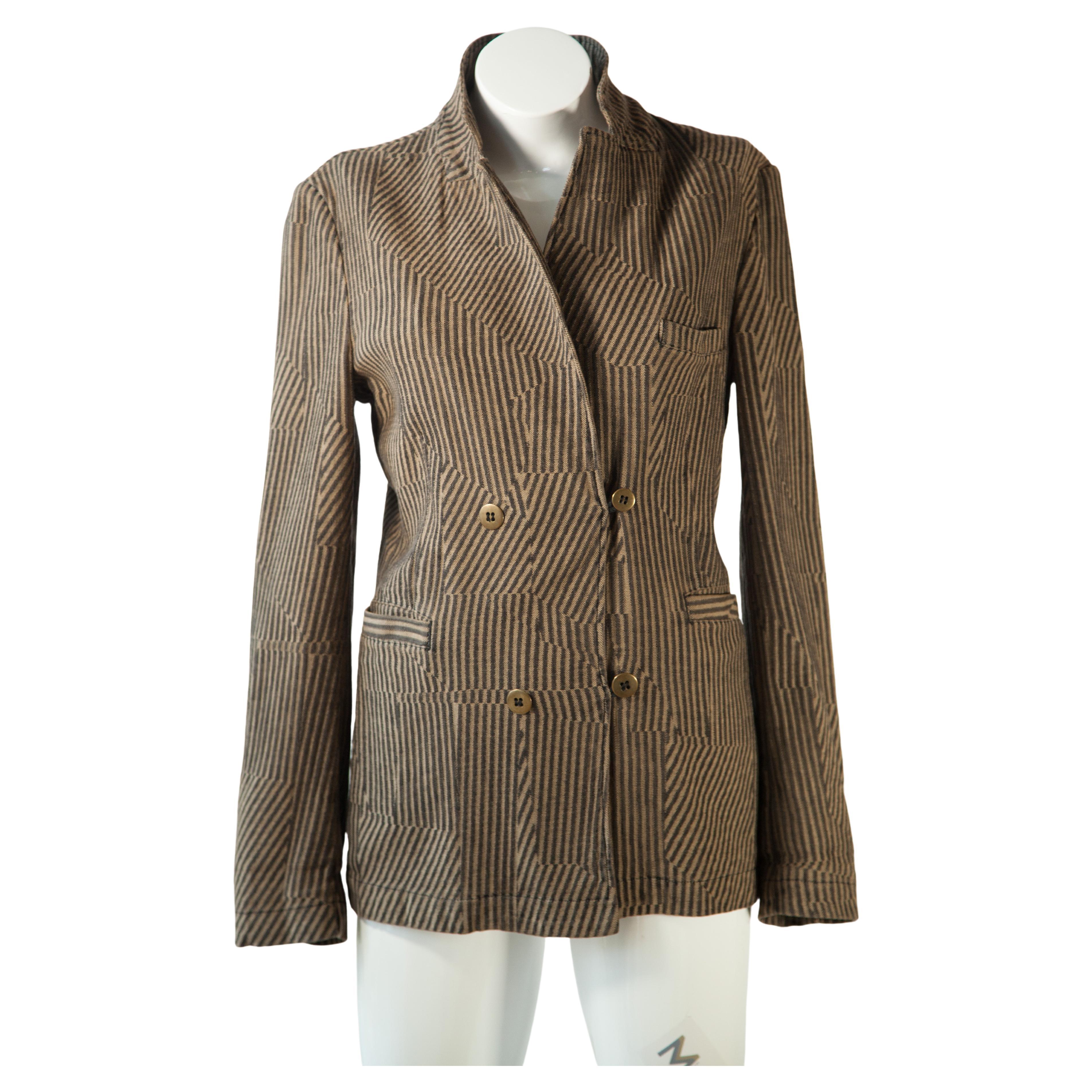 Maison Margiela, Fitted Jacket with Asymmetrical Stripe Print and 4-button front For Sale