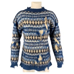 MAISON MARGIELA Pull en coton et laine bleu et blanc SS 22 par John Galliano, taille L