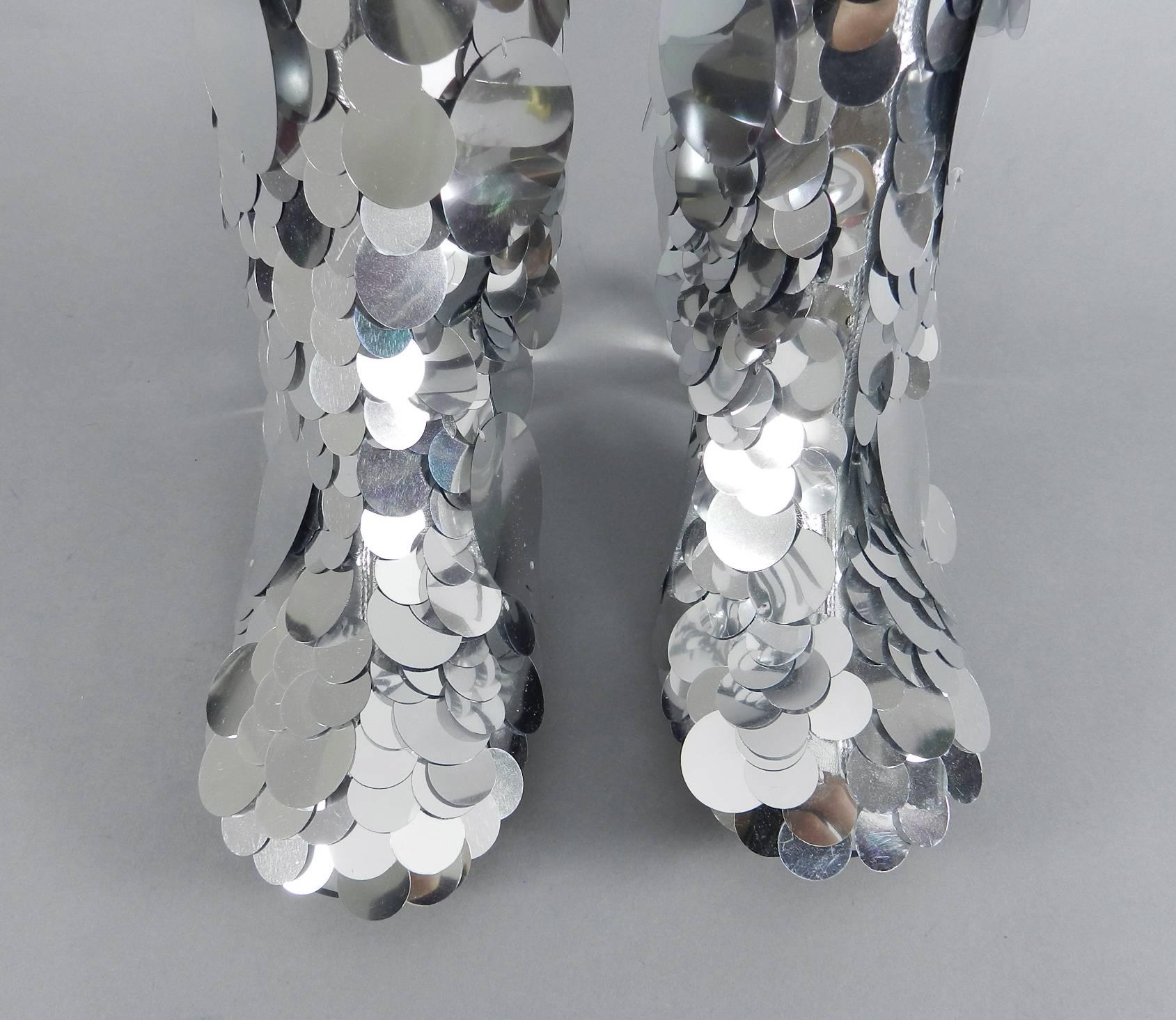 Women's Maison Margiela Silver Metallic Paillette Leather Ankle Boots, SS17 