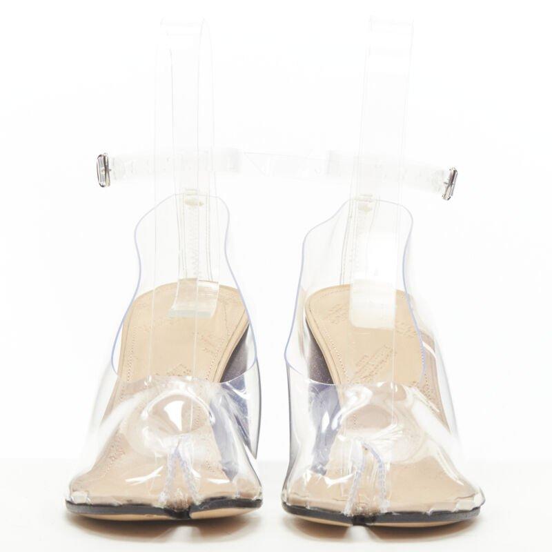 White MAISON MARGIELA Tabi PVC transparent clear ankle strap cone heel pump EU36 For Sale