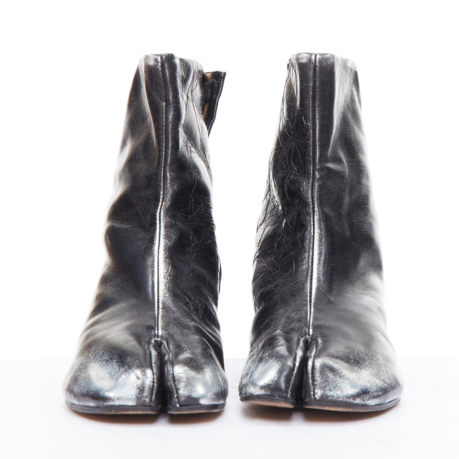 MAISON MARGIELA Tabi silver painted black distressed ankle boots EU38 In Good Condition In Hong Kong, NT