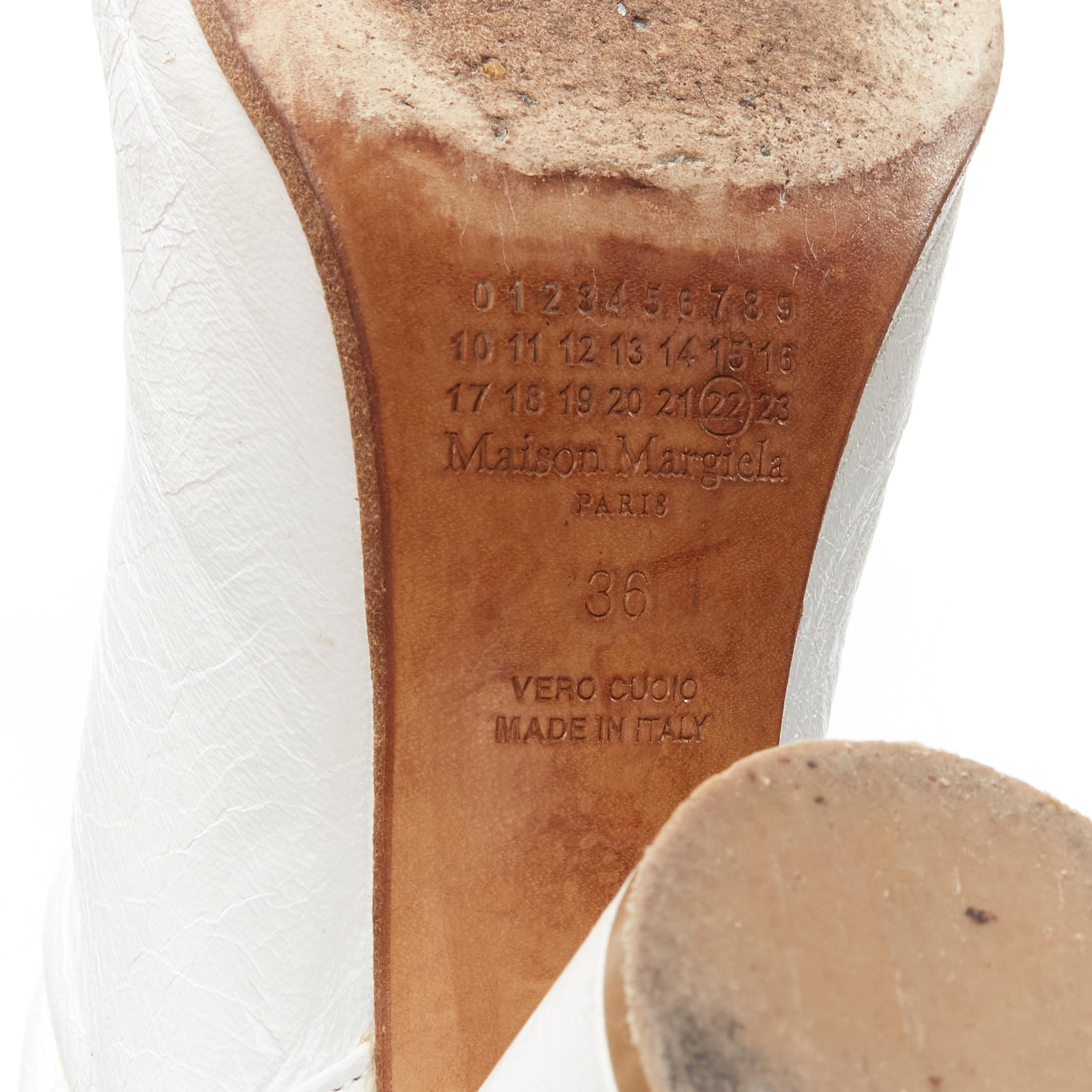 MAISON MARGIELA TAbi white crinkled leather cone heel ankle boot EU36 3