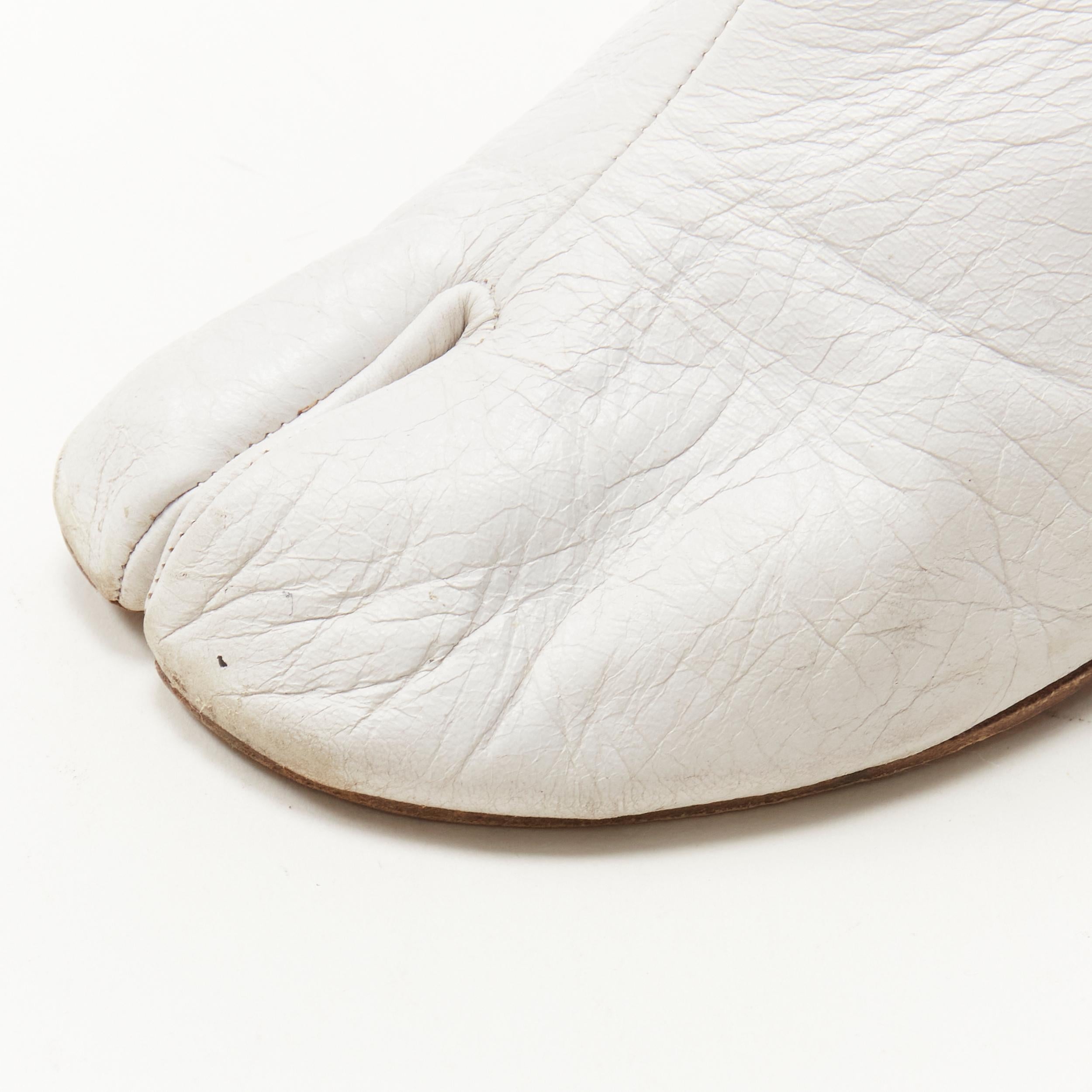 Gray MAISON MARGIELA TAbi white crinkled leather cone heel ankle boot EU36