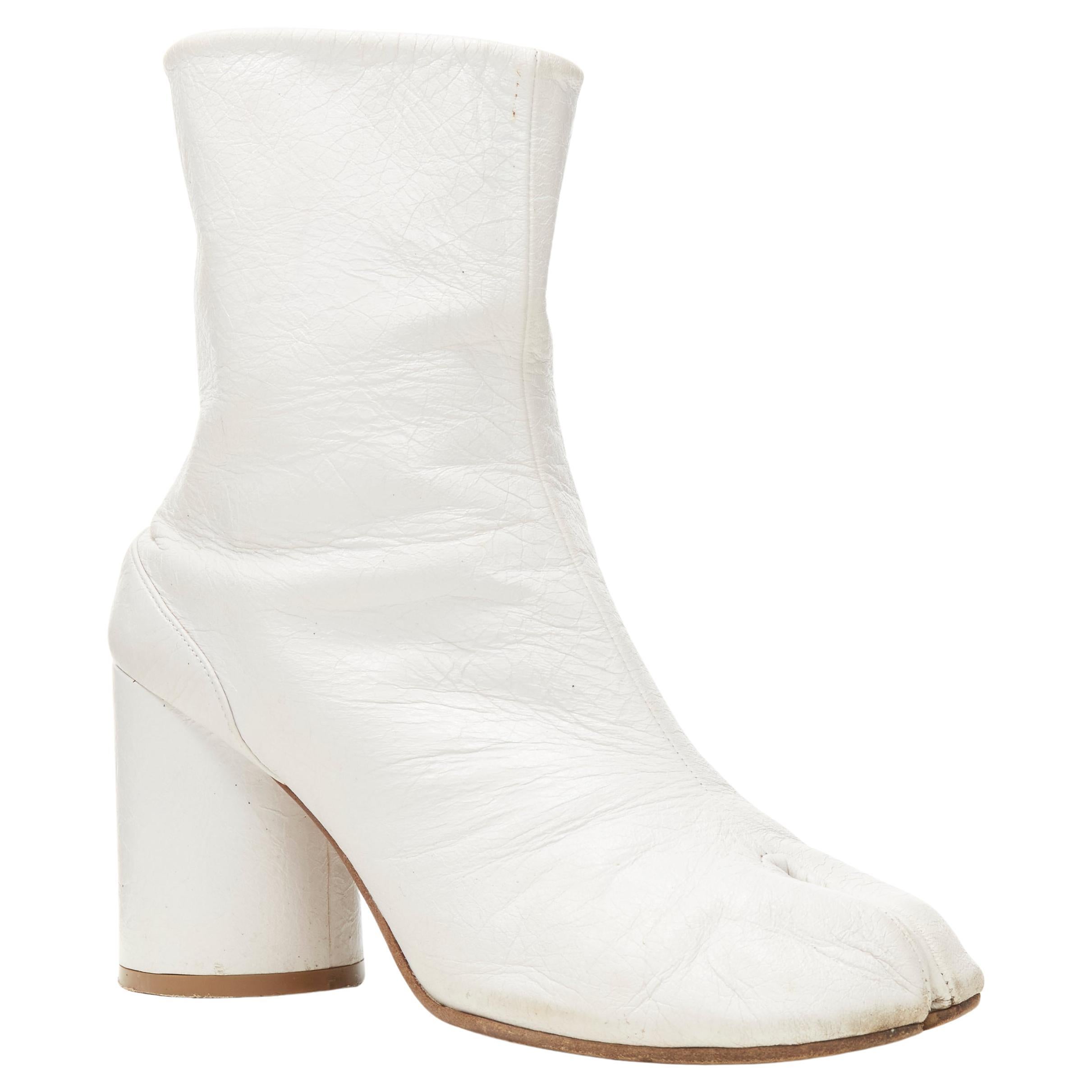 MAISON MARGIELA TAbi white crinkled leather cone heel ankle boot EU36