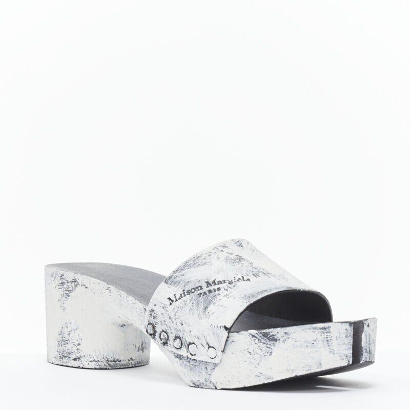 Gray MAISON MARGIELA Tabi white painted cone heel wooden clog sandals EU35 For Sale