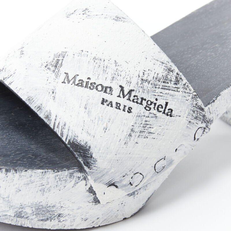 MAISON MARGIELA Tabi white painted cone heel wooden clog sandals EU35 For Sale 4