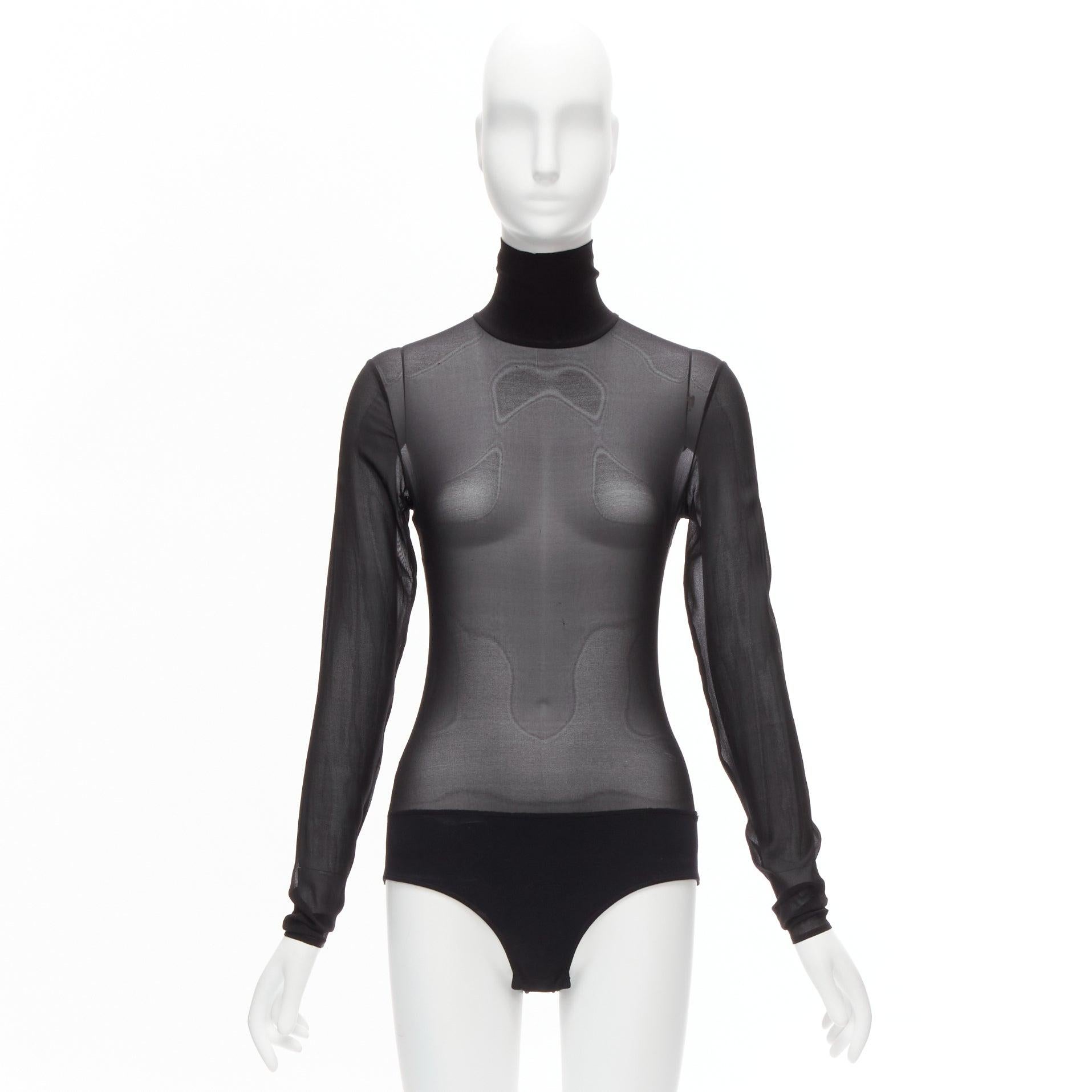 MAISON MARGIELA Vintage black silk blend sheer turtleneck bodysuit FR40 L 6