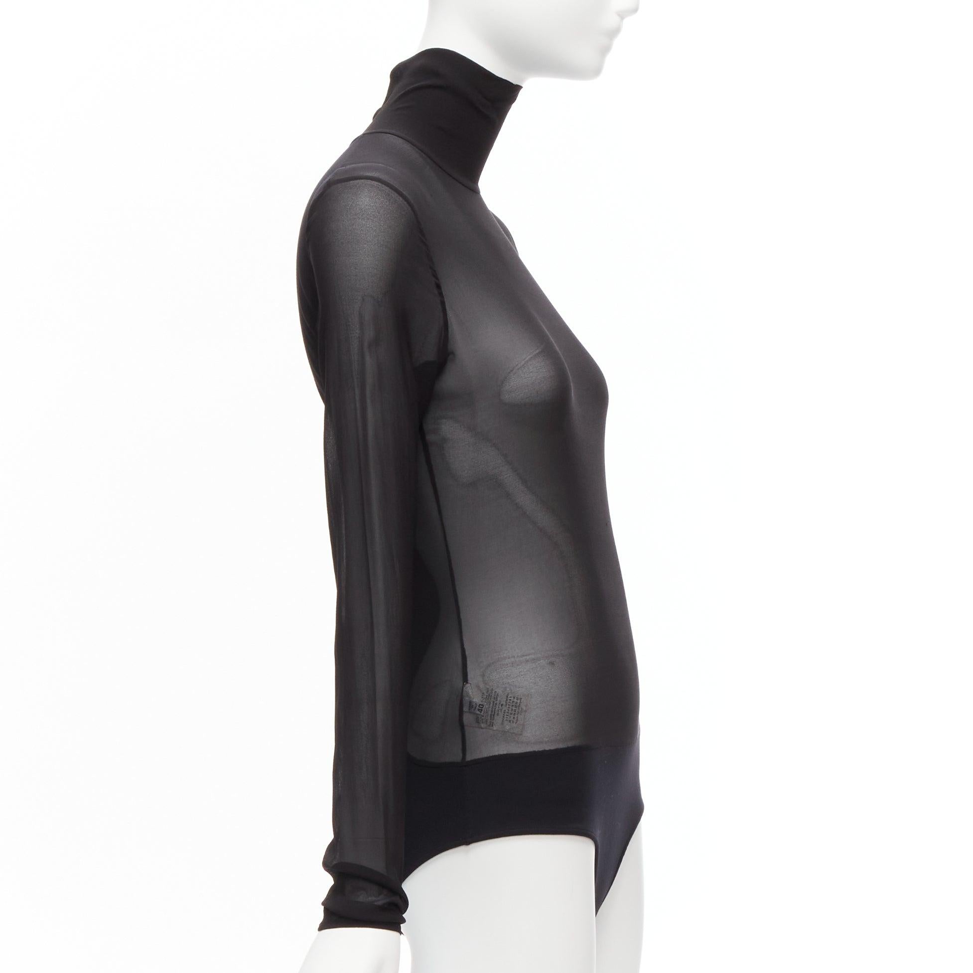 MAISON MARGIELA Vintage black silk blend sheer turtleneck bodysuit FR40 L In Good Condition In Hong Kong, NT