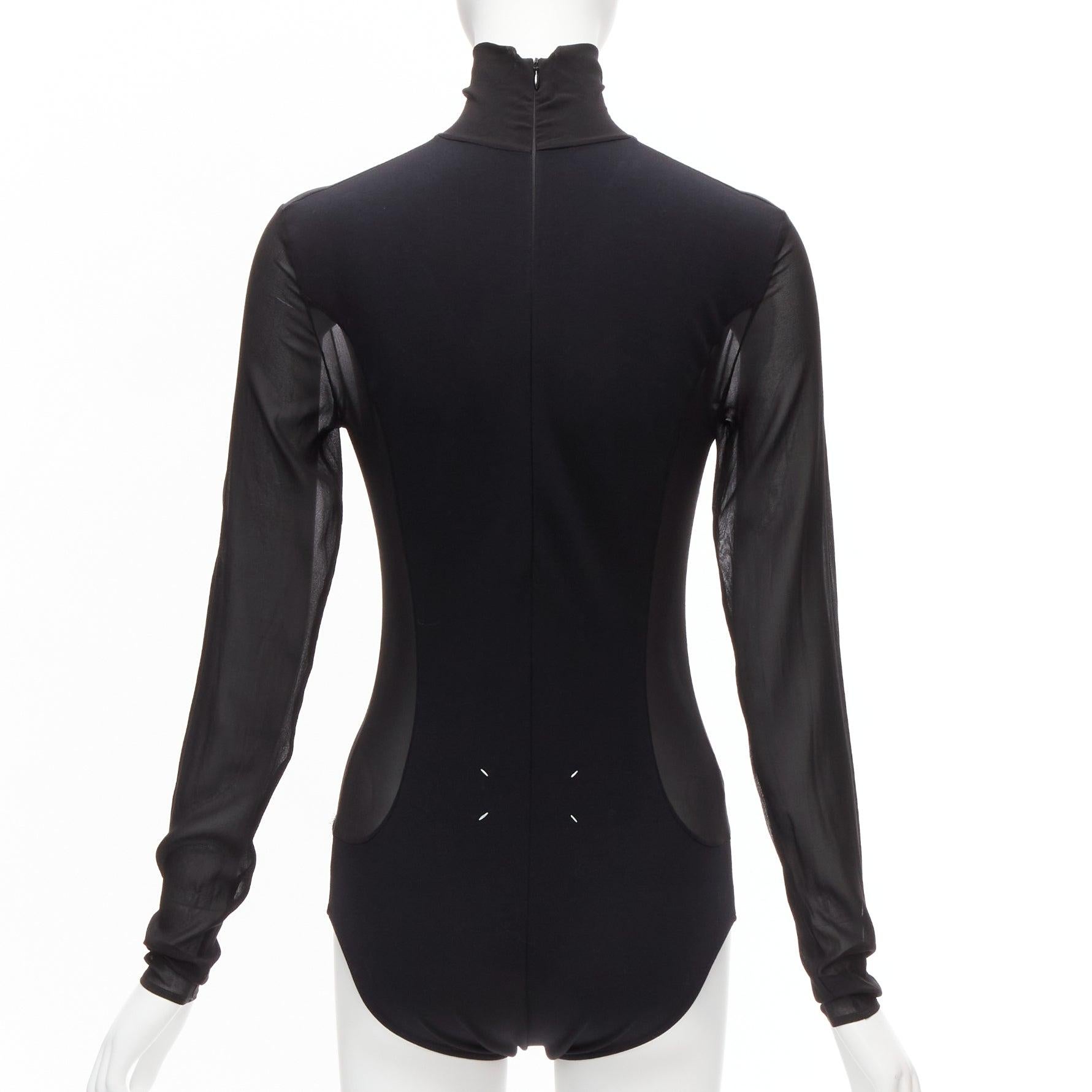 Women's MAISON MARGIELA Vintage black silk blend sheer turtleneck bodysuit FR40 L