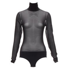 MAISON MARGIELA Vintage black silk blend sheer turtleneck bodysuit FR40 L