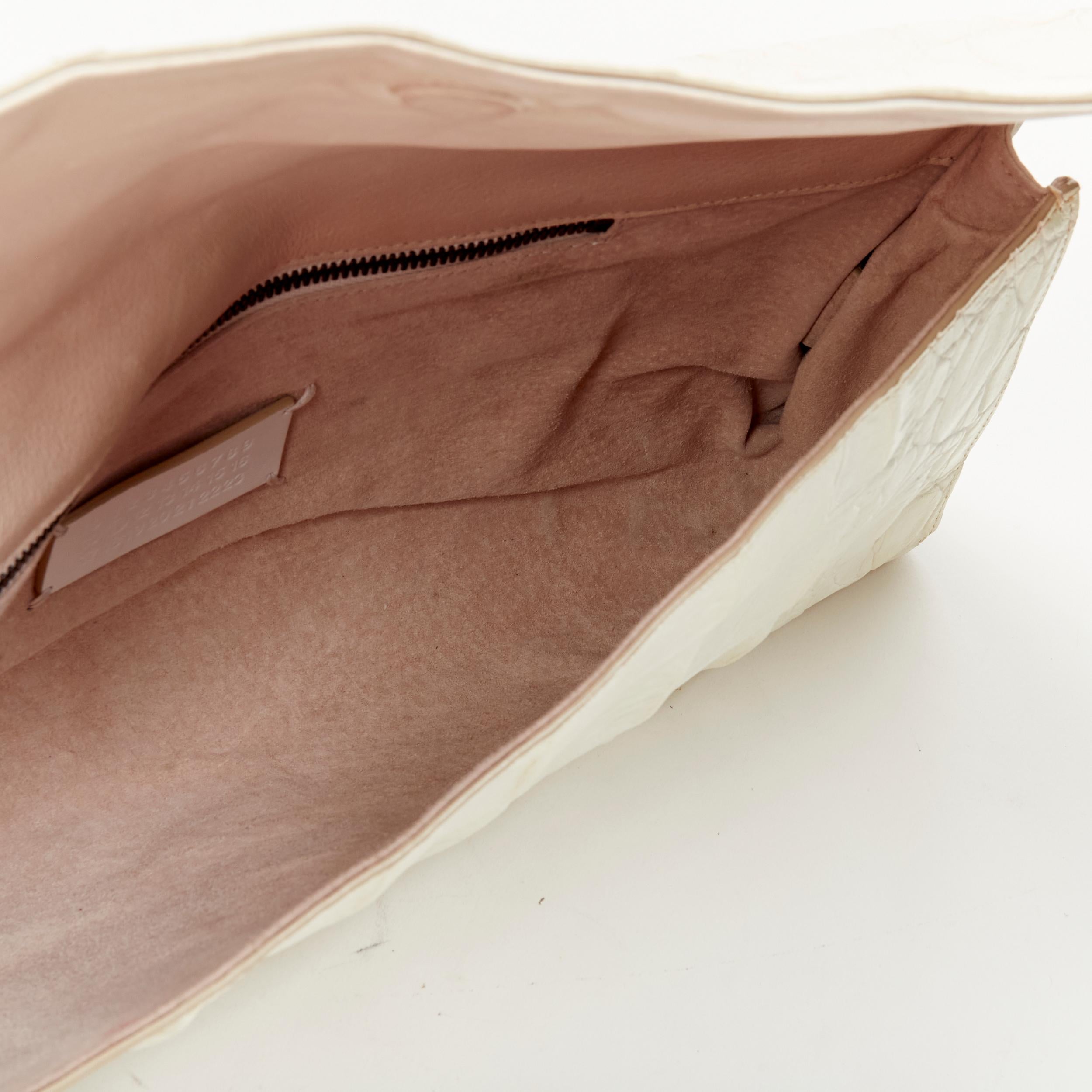 MAISON MARGIELA VIntage off white mock croc leather oversized flap clutch bag For Sale 2