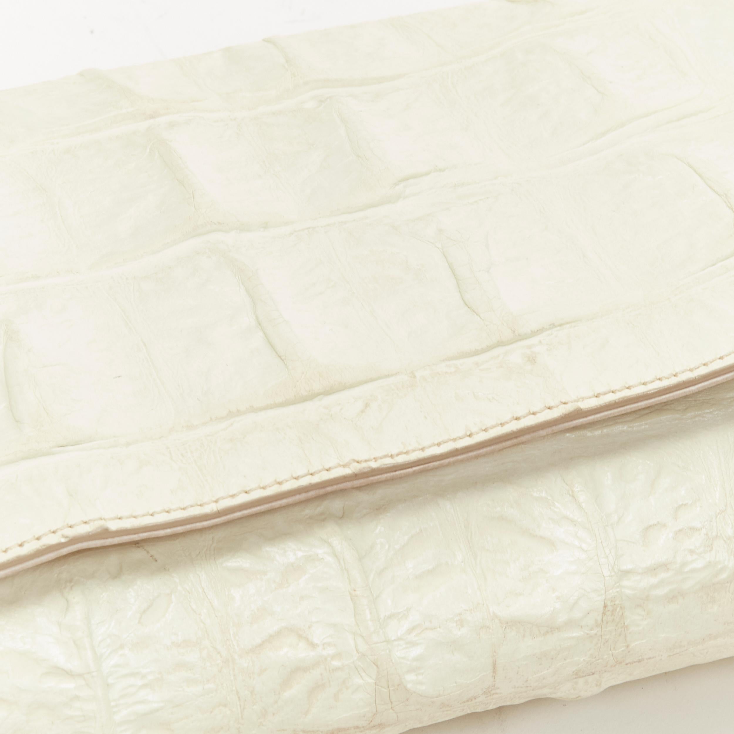 White MAISON MARGIELA VIntage off white mock croc leather oversized flap clutch bag For Sale