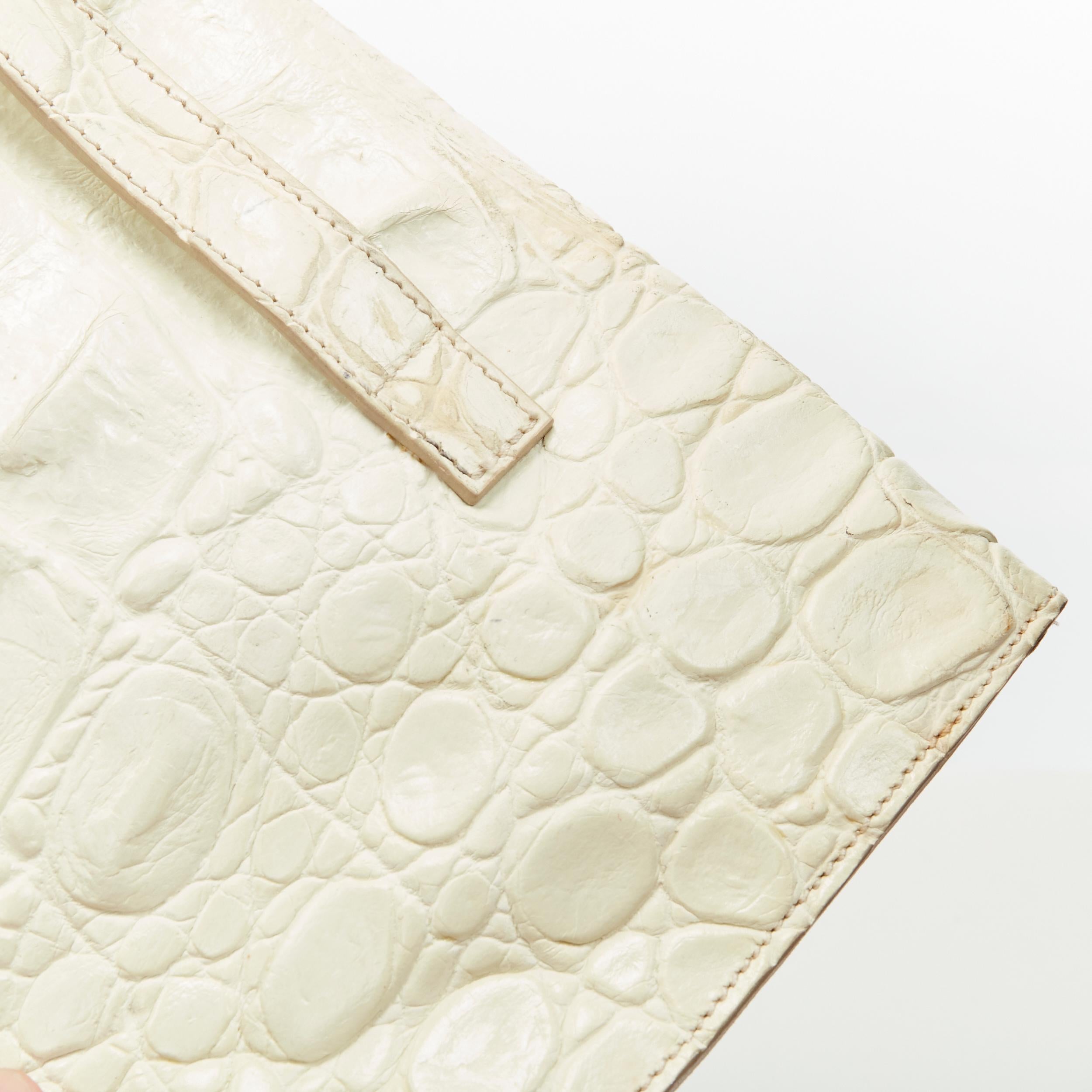 Women's MAISON MARGIELA VIntage off white mock croc leather oversized flap clutch bag For Sale