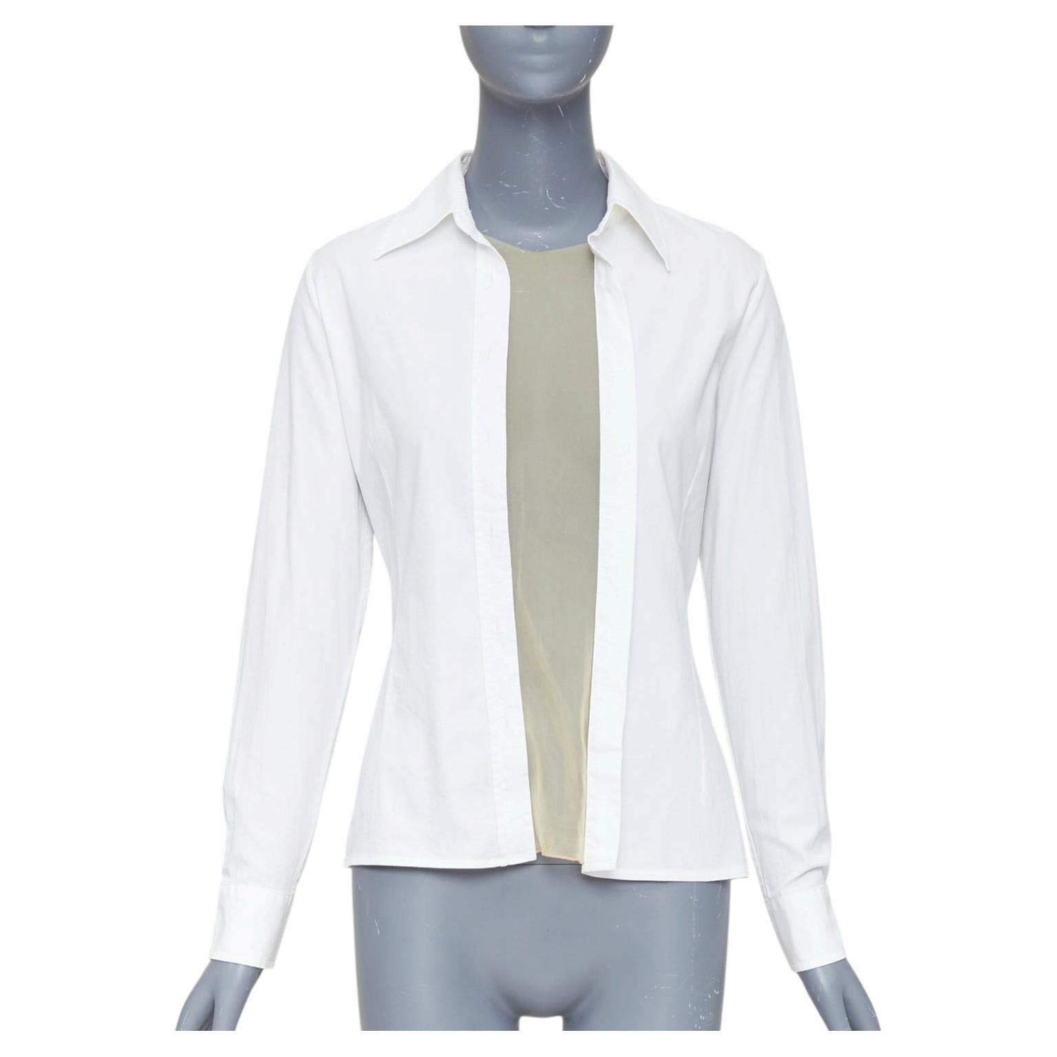 MAISON MARGIELA Vintage-Bluse in Weiß und Nude mit transparenten Einsätzen und dekonstruiertem Schnitt, Größe 42 M