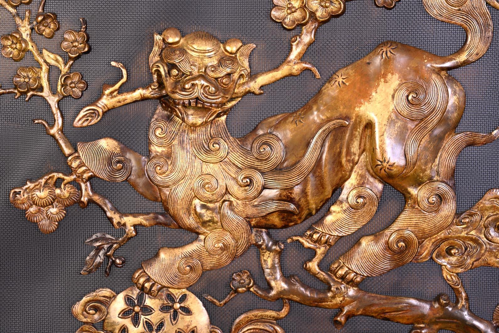 Japonisme Maison MARNYHAC (att. to) - Antique Chinese style firescreen in bronze For Sale