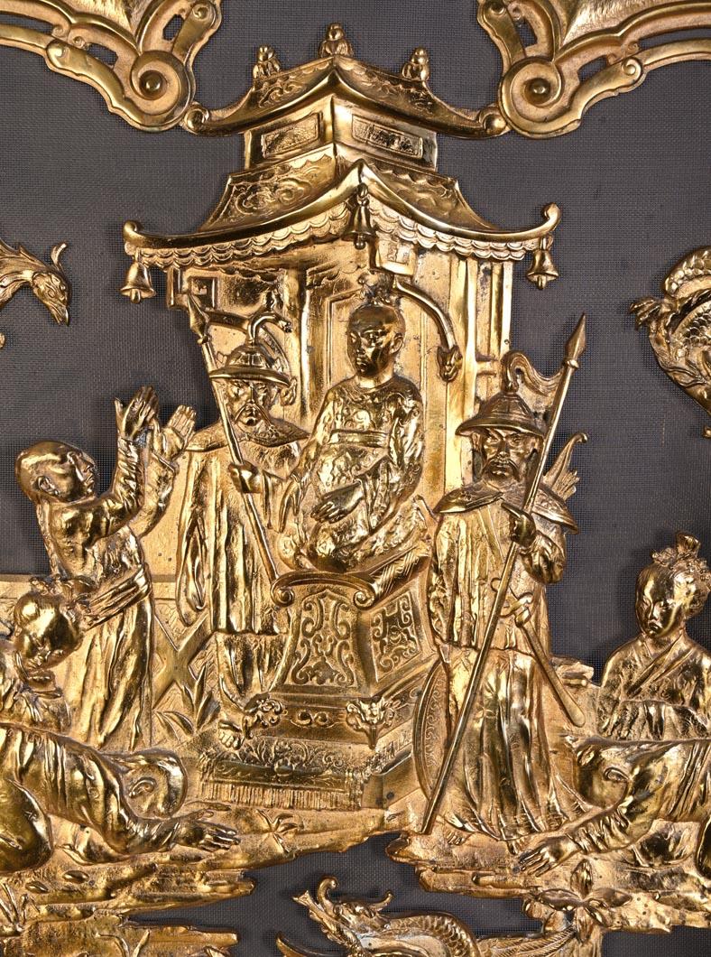 Japonisme Maison MARNYHAC (attrib.) — Rare Chinese-style Antique Fire Screen For Sale