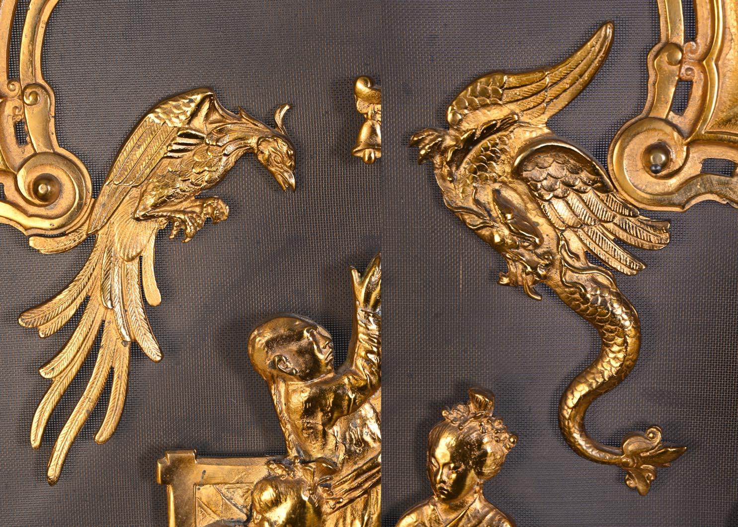 French Maison MARNYHAC (attrib.) — Rare Chinese-style Antique Fire Screen For Sale