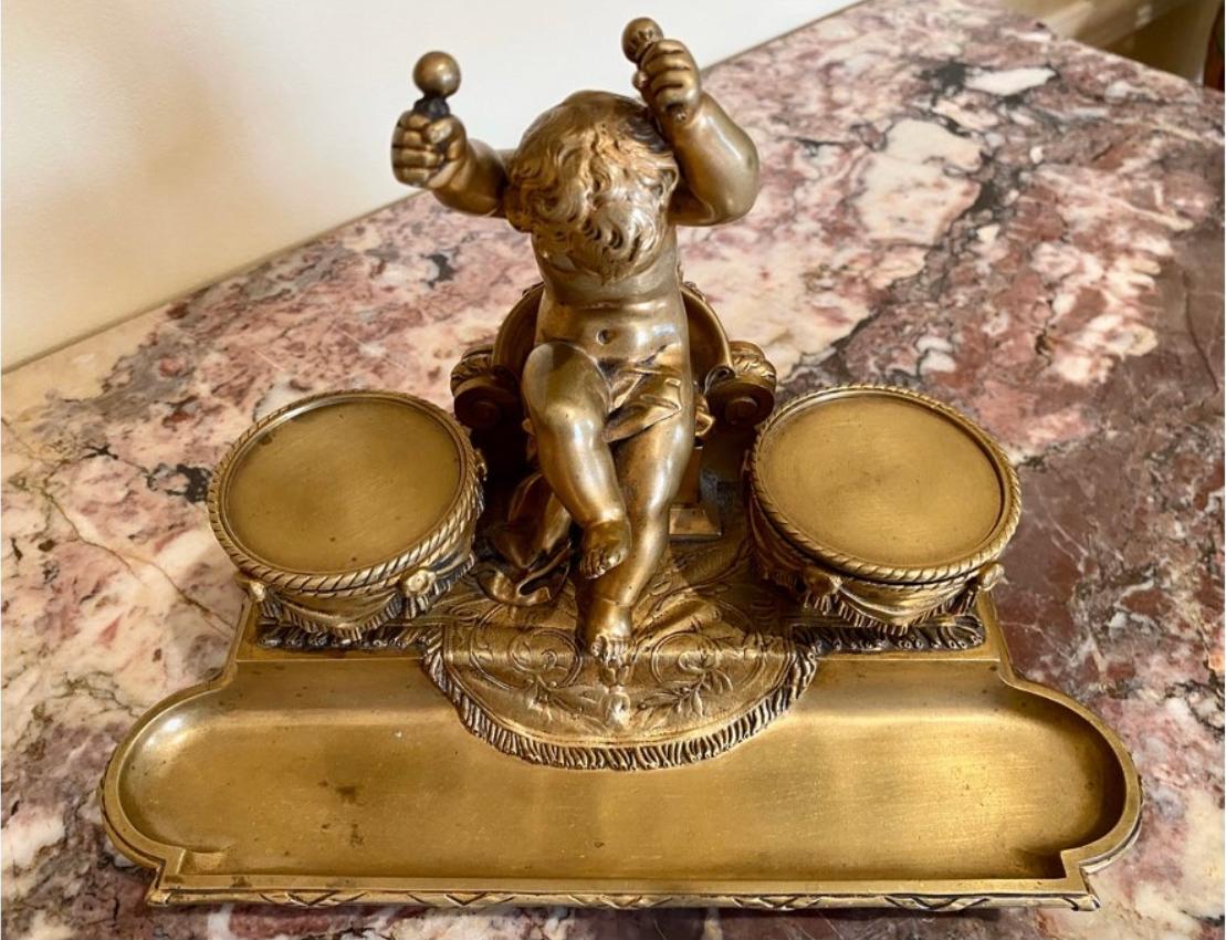 French Maison Marnyhac, Inkwell in Gilt Bronze, 19th Century For Sale