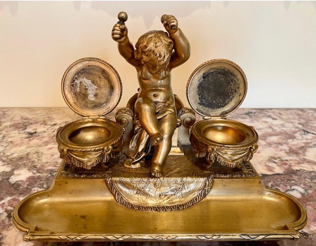 Bronzed Maison Marnyhac, Inkwell in Gilt Bronze, 19th Century For Sale