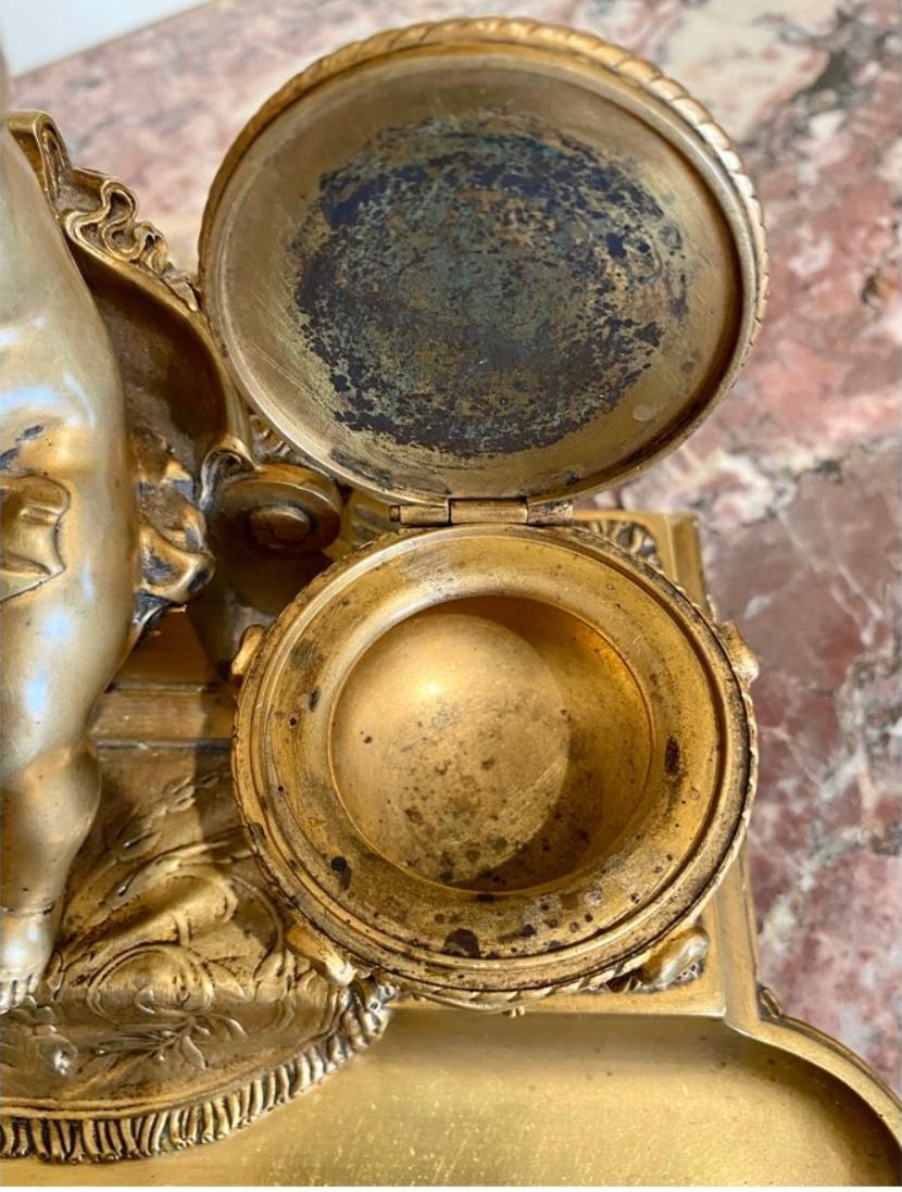 Maison Marnyhac, Inkwell in Gilt Bronze, 19th Century In Good Condition For Sale In Beaune, FR