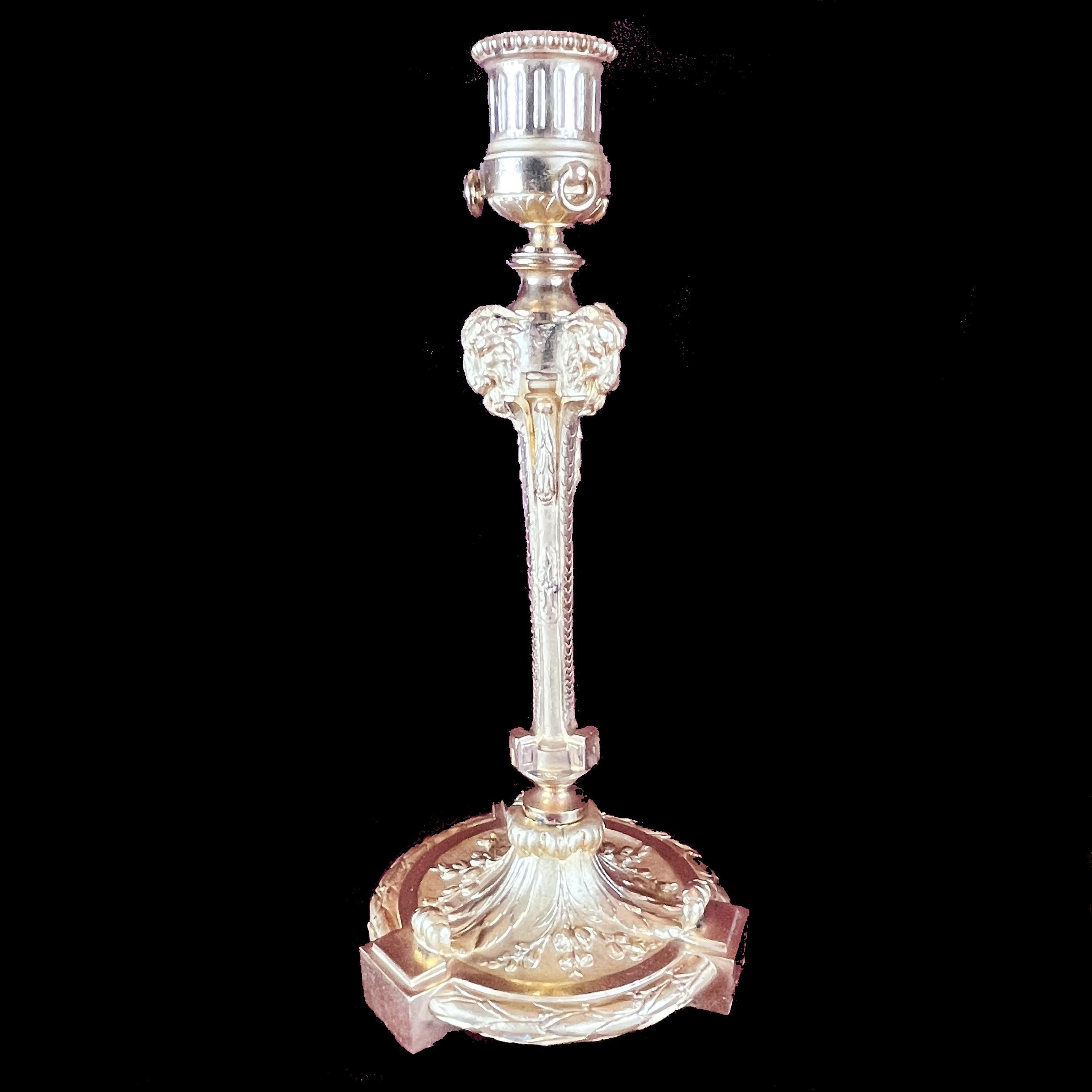 French Maison Marnyhac - Pair Of Candlesticks - Gilt & Chiseled Bronze - 19th Century For Sale