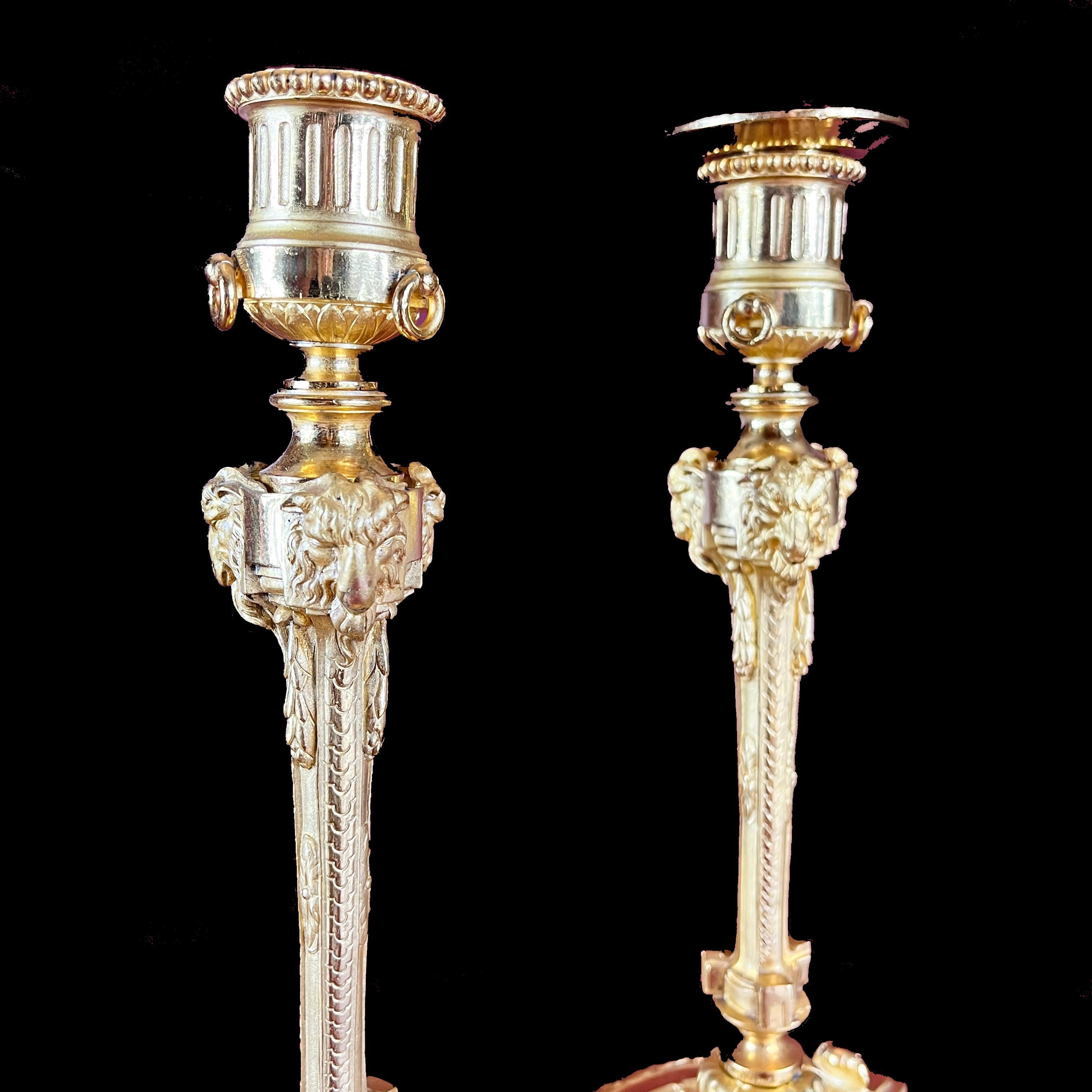 Maison Marnyhac - Pair Of Candlesticks - Gilt & Chiseled Bronze - 19th Century For Sale 2