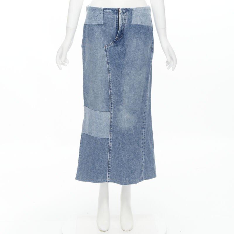 MAISON MARTIN MARGIELA 1999 Vintage deconstructed patchwork low denim skirt M For Sale 6