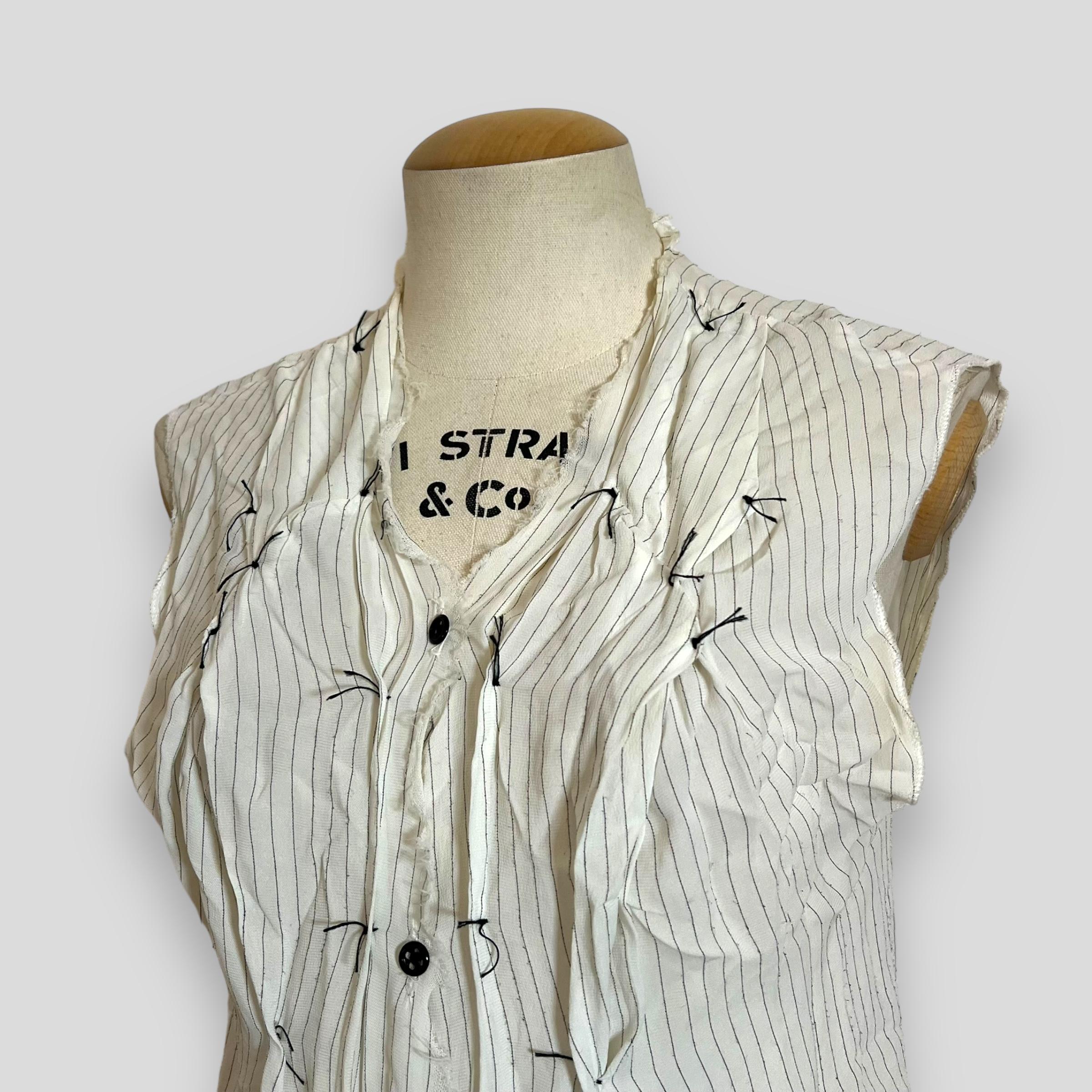 White Maison Martin Margiela 2004 S/S white pinstripe blouse with gathered lapels For Sale