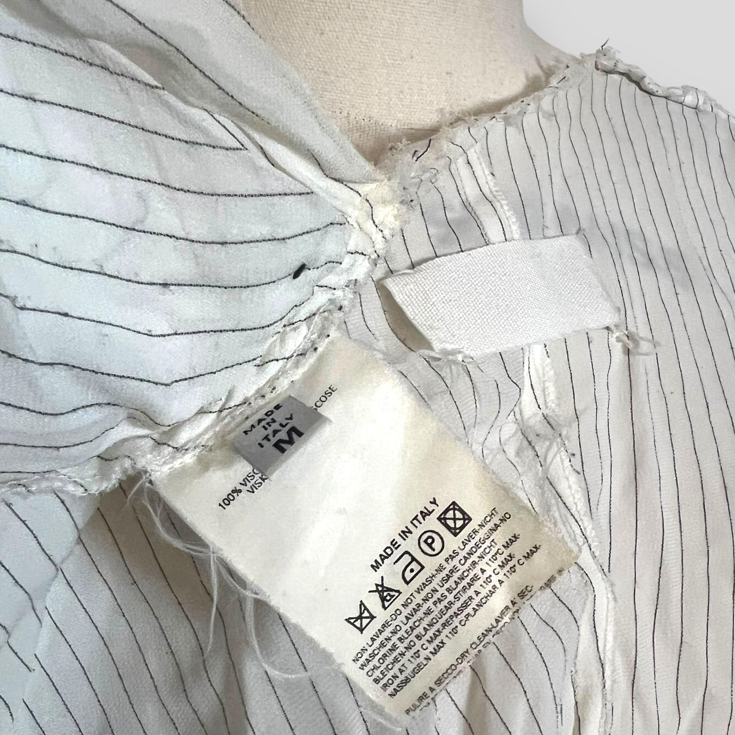 Women's Maison Martin Margiela 2004 S/S white pinstripe blouse with gathered lapels For Sale