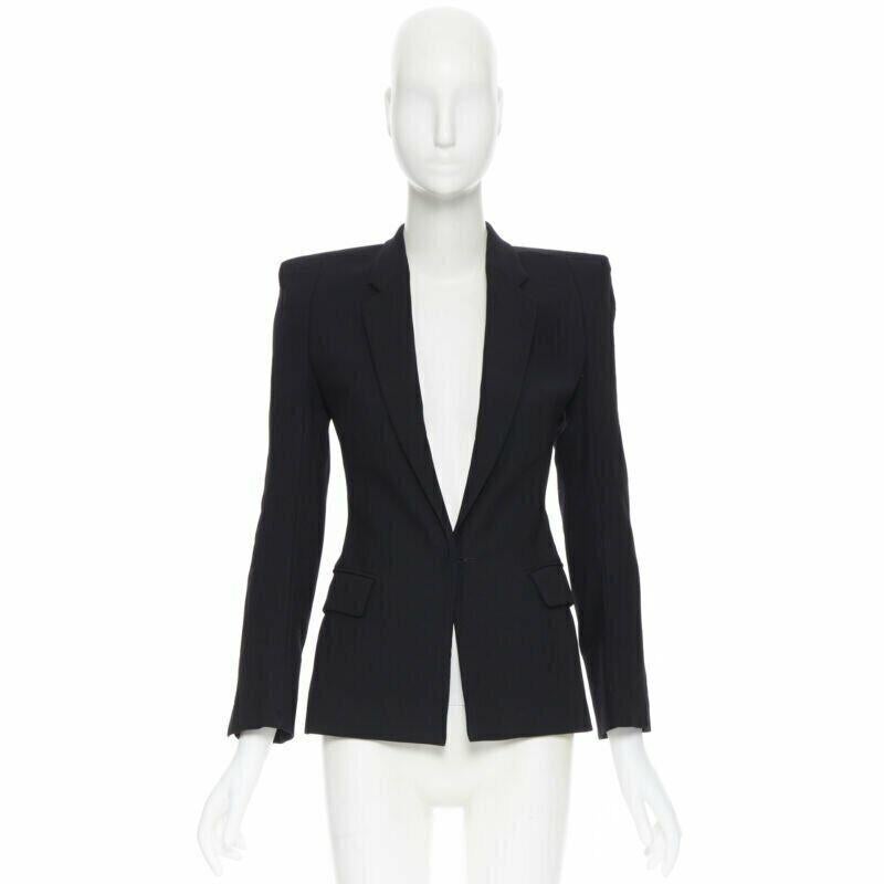 Black MAISON MARTIN MARGIELA 2007 square cut padded shoulder blazer jacket IT36 XS For Sale