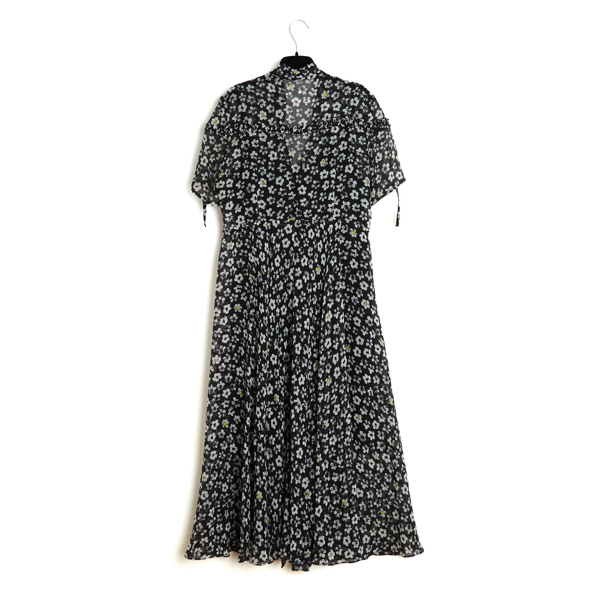 Maison Martin Margiela 2015 Robe FR38 Black Silk Daisy Printed Dress UK10 US8 en vente 1