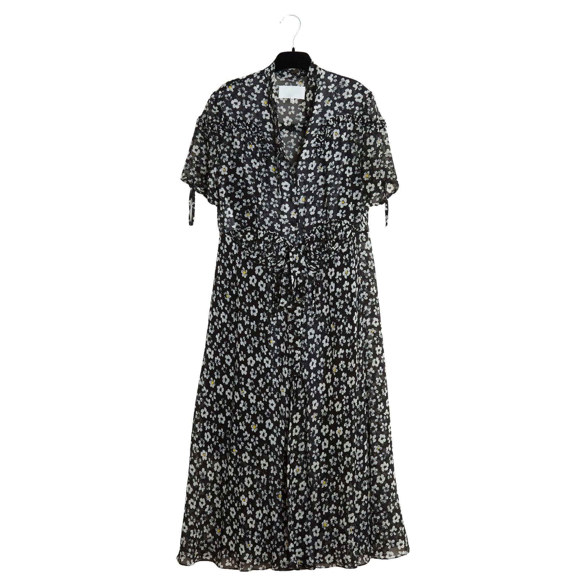 Maison Martin Margiela 2015 Robe FR38 Black Silk Daisy Printed Dress UK10 US8 en vente