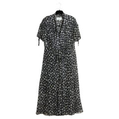 Maison Martin Margiela 2015 Robe FR38 Black Silk Daisy Printed Dress UK10 US8