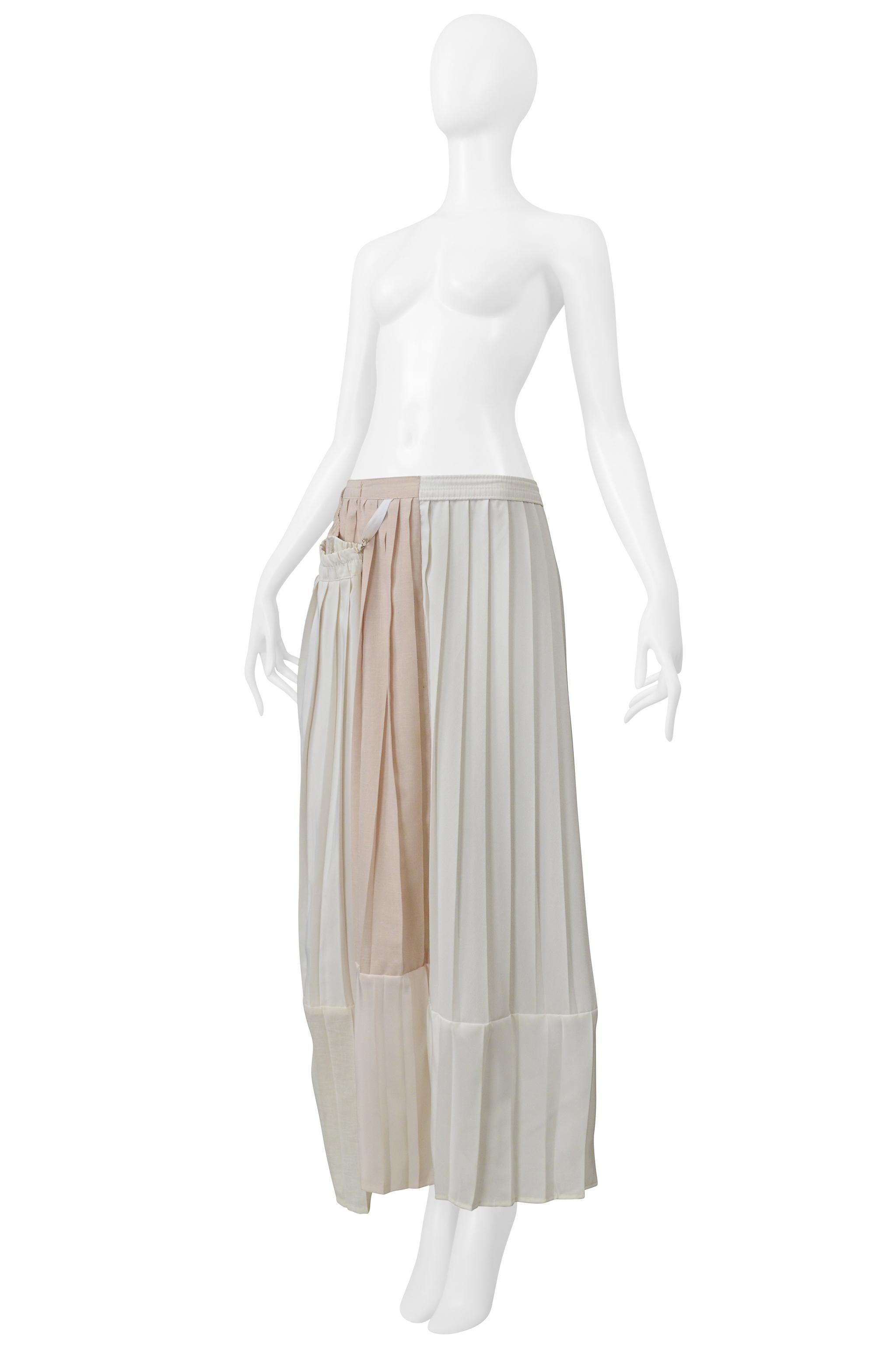 Gray Maison Martin Margiela Artisanal OffWhite Pleated Skirt W/Vintage Panels SS 2000 For Sale