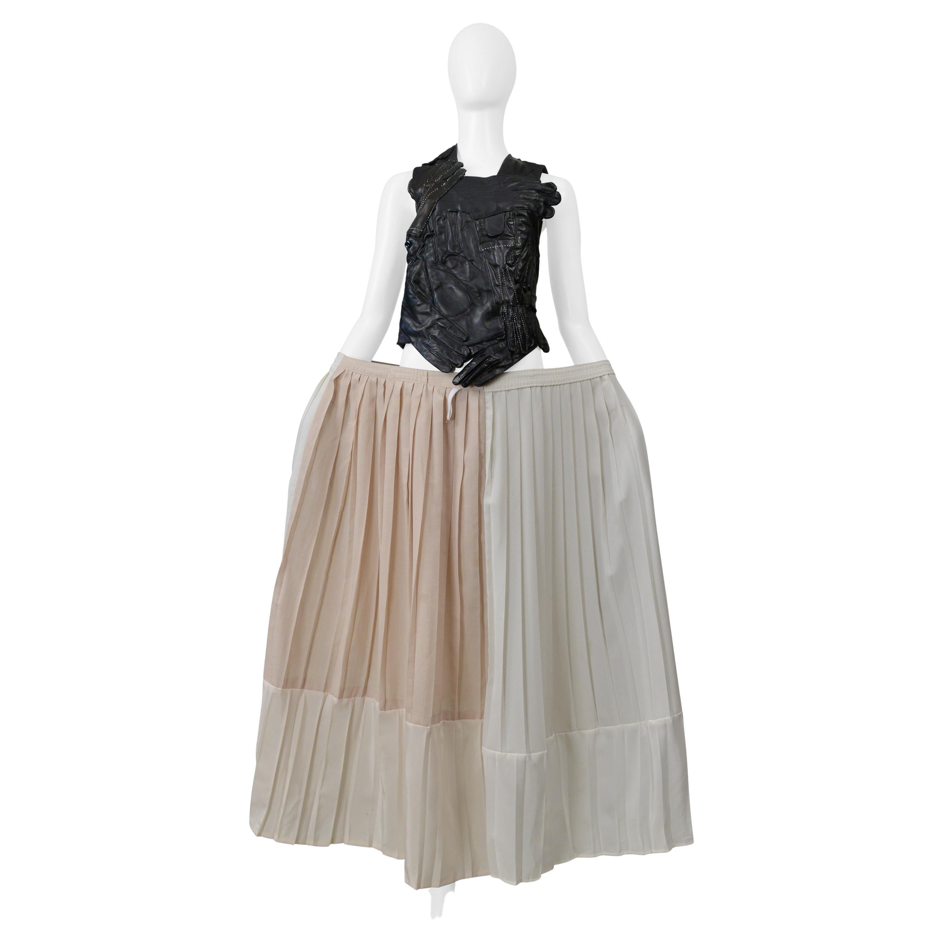 Maison Martin Margiela Artisanal OffWhite Pleated Skirt W/Vintage Panels SS 2000 For Sale