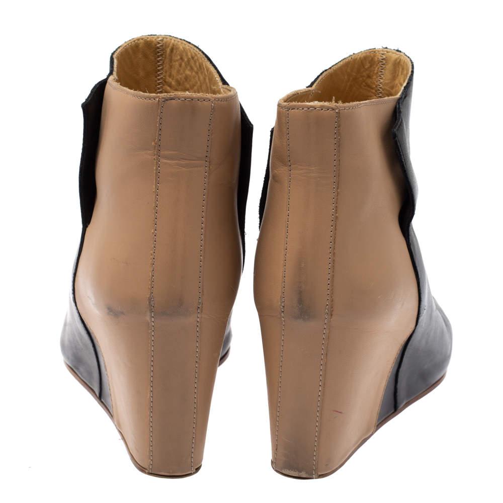 Maison Martin Margiela Black/Beige Leather Peep Toe Ankle Boots Size 39 1