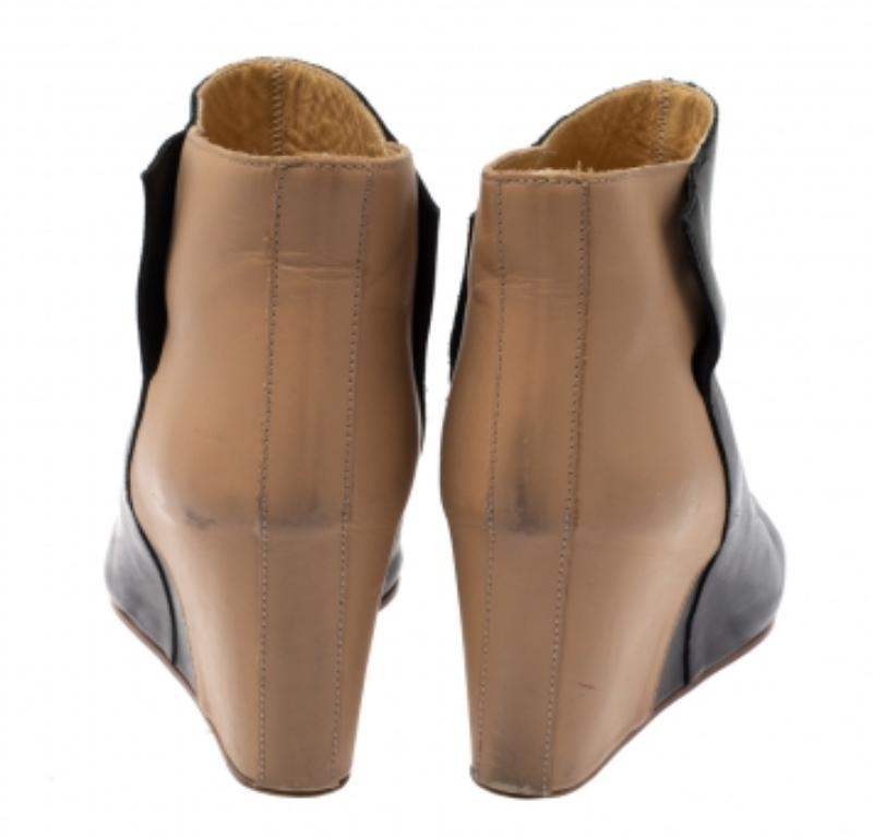Maison Martin Margiela Black/Beige Leather Peep Toe Ankle Boots Size 39 For Sale 3