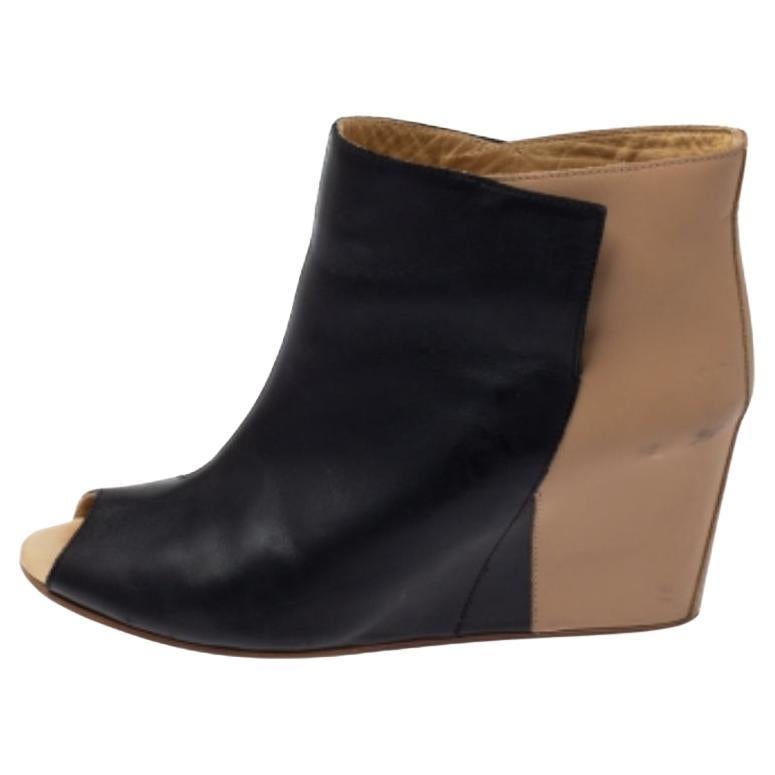 Maison Martin Margiela Black/Beige Leather Peep Toe Ankle Boots Size 39 For Sale