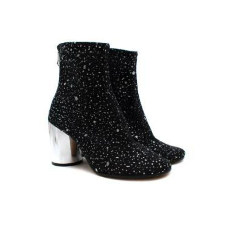 Maison Martin Margiela Black Glitter Block Heel Ankle Boots For Sale at