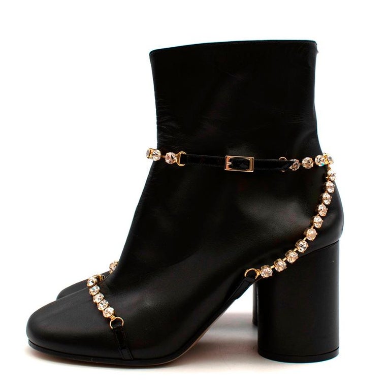 Maison Martin Margiela Black Leather Crystal Embellished Ankle Boots ...