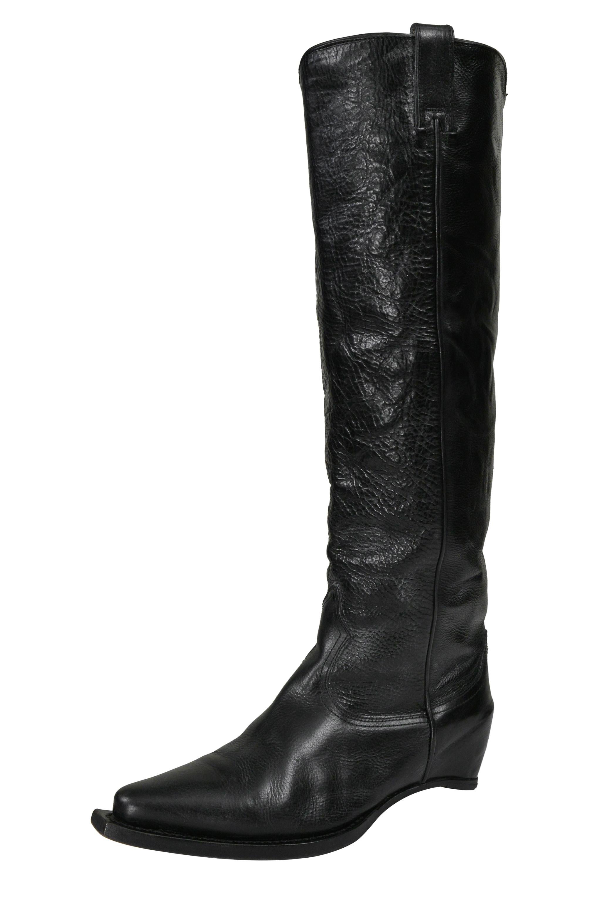 Noir Maison Martin Margiela - Bottes de cow-boy en cuir noir sans talon 2000 en vente