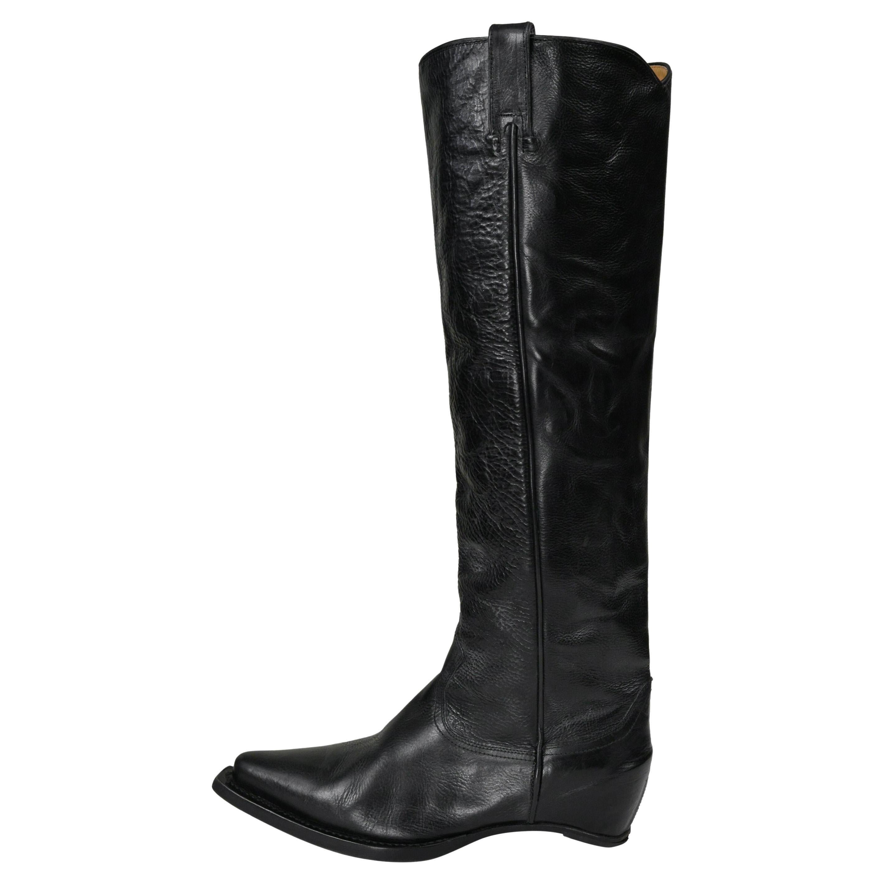 Maison Martin Margiela Botas vaqueras sin tacón de cuero negro 2000