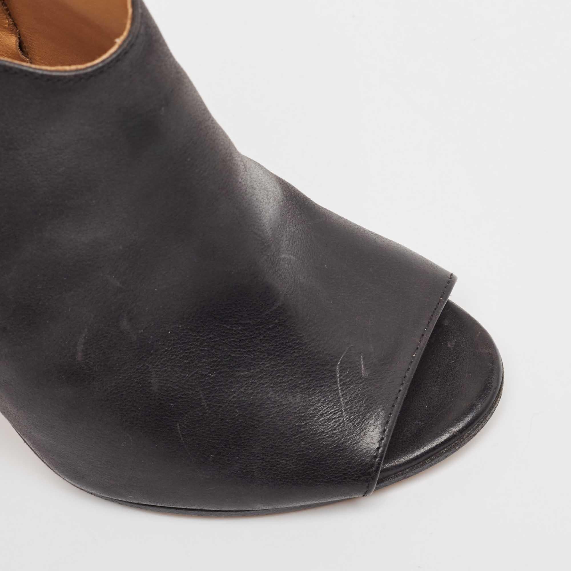 Maison Martin Margiela Black Leather Open Toe Ankle Booties Size 37 For Sale 3