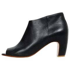 Maison Martin Margiela Black Leather Peep Toe Heeled Booties Sz 37.5