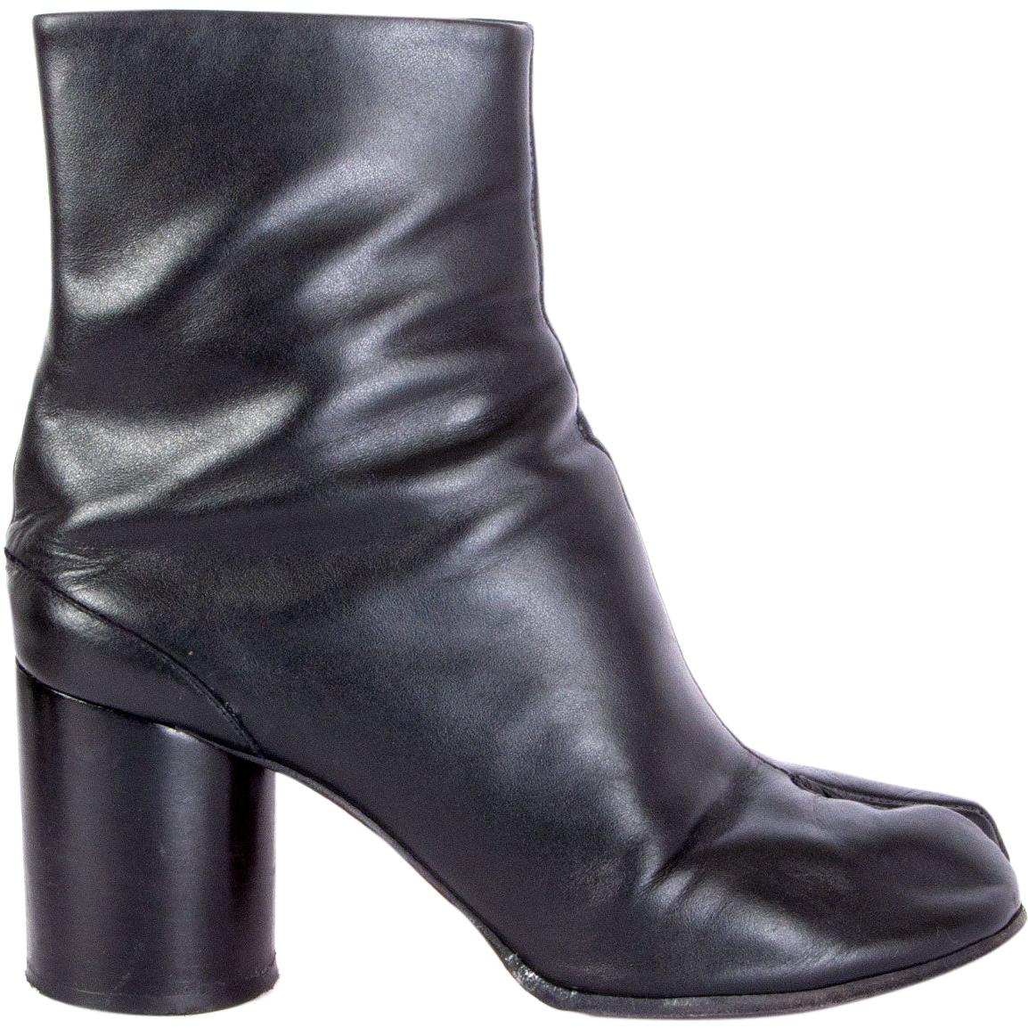 MAISON MARTIN MARGIELA black leather TABI Split Toe Boots Shoes 39.5