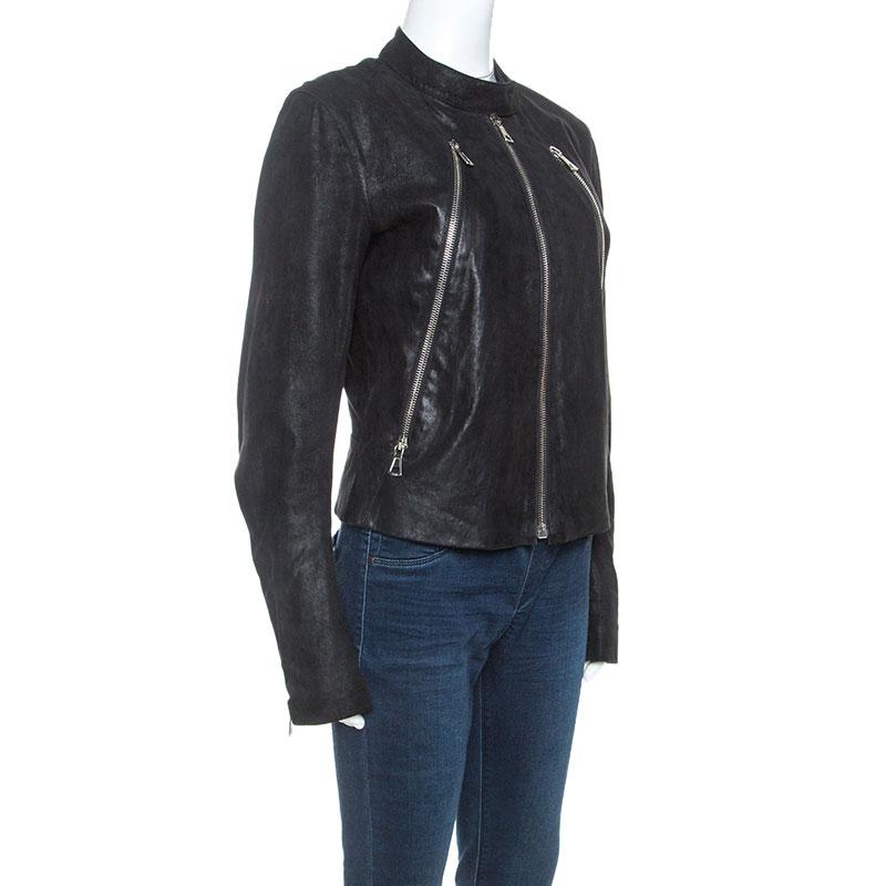 Maison Martin Margiela Black Leather Zip Detail Jacket L In Good Condition In Dubai, Al Qouz 2